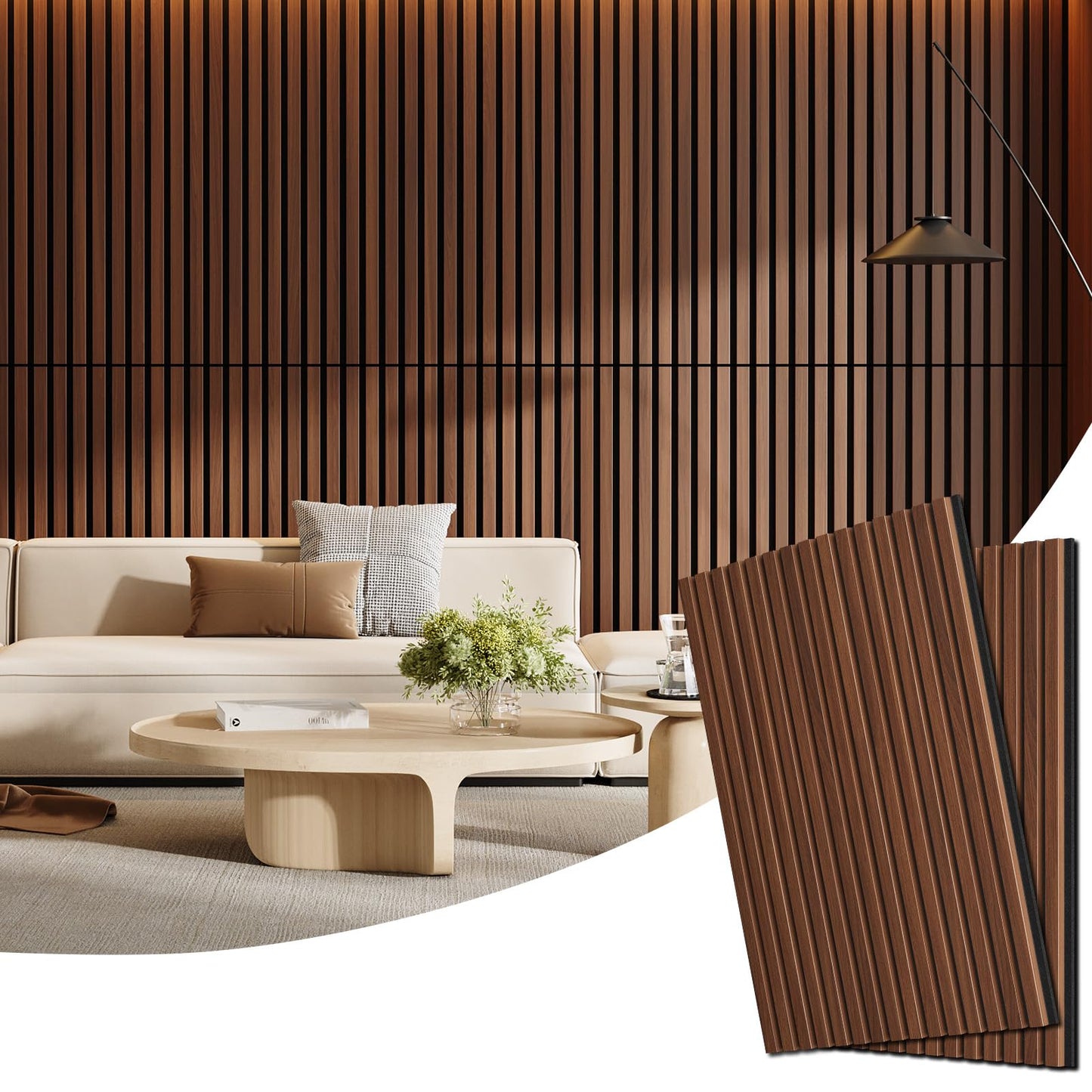 2 Pack Wood Panels for Wall, 47.24" x 23.81" Acoustic Wood Slat Wall Panel for Interior Decor & Noise Reduction, Soundproof Wood Wall Panel, Sound Absorbing Wall Panels for Home Office Studio, Walnut