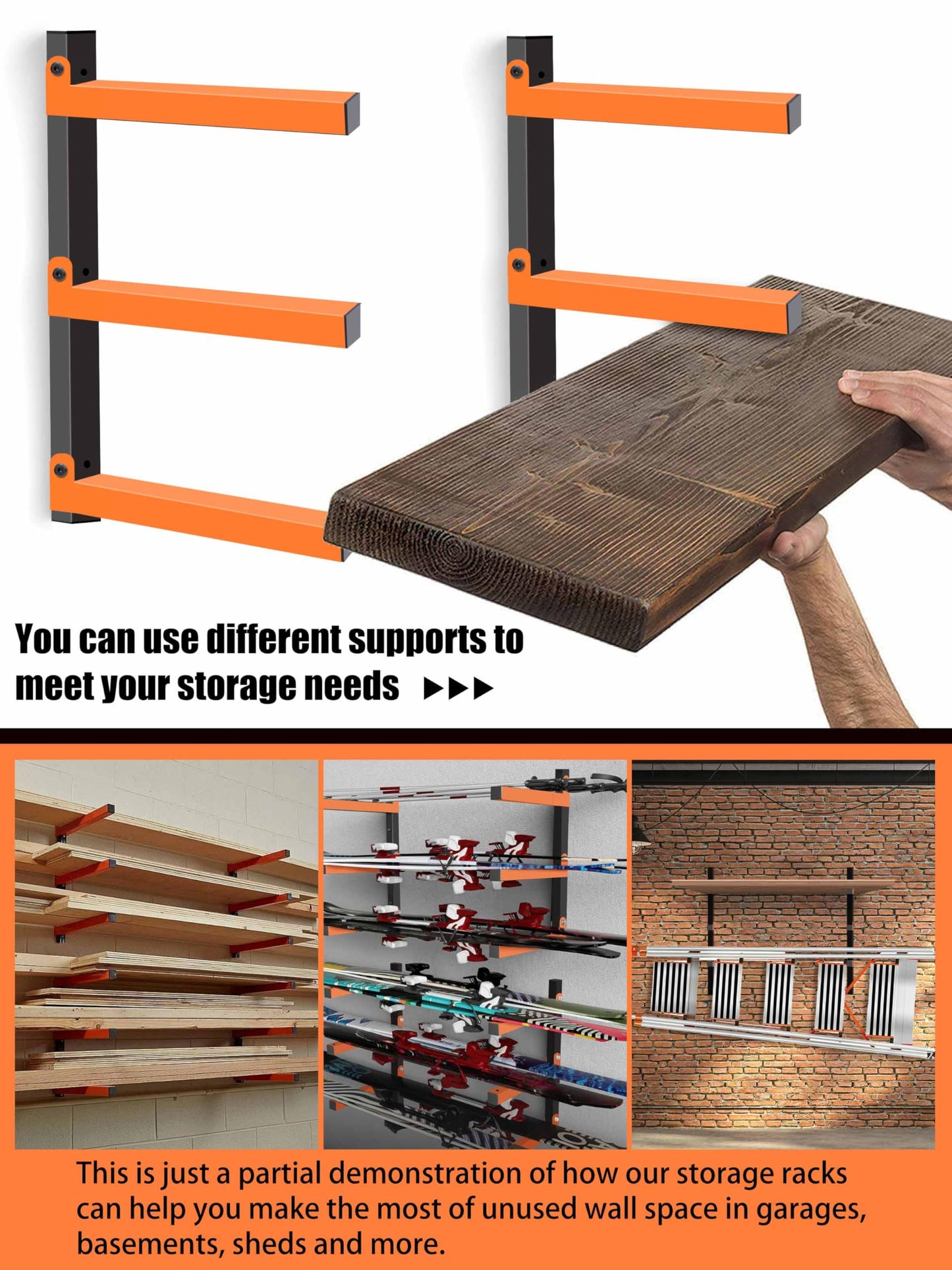 Caliee lumber Storage Rack Wall Mount, Heavy Duty Wood Storage Racks With 6-Level System Holds Up to 1400 lbs, Garage Shelf Wall Mount, Basement, Workshop, Rustproof & Space-Saving Design (4)