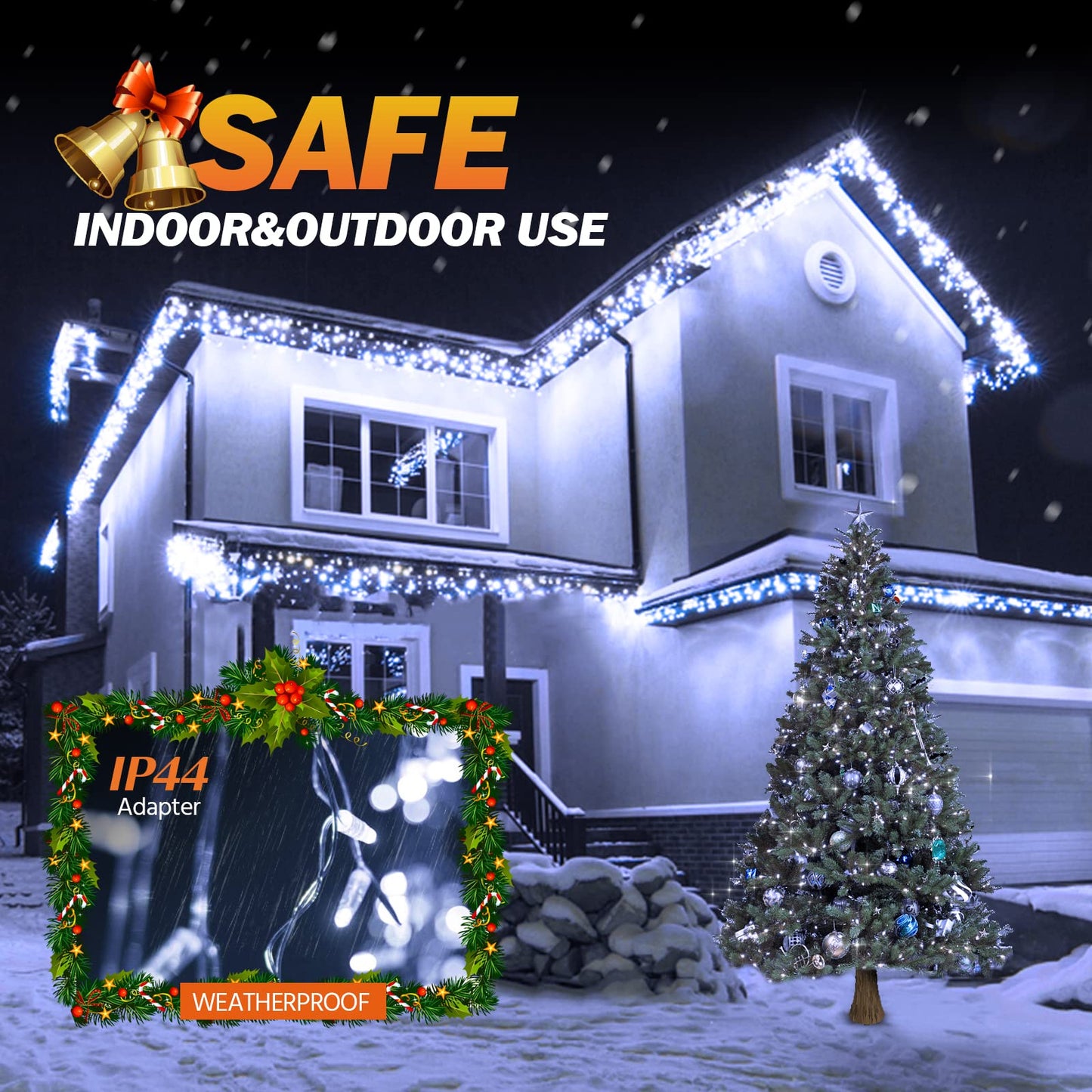 USOKYO Icicle Christmas Lights Outdoor, 480 LED 39FT String Lights With 96 Drops, 8 Modes and Timer, Twinkle Fairy Lights for House Patio Bedroom Wedding (Cool White)