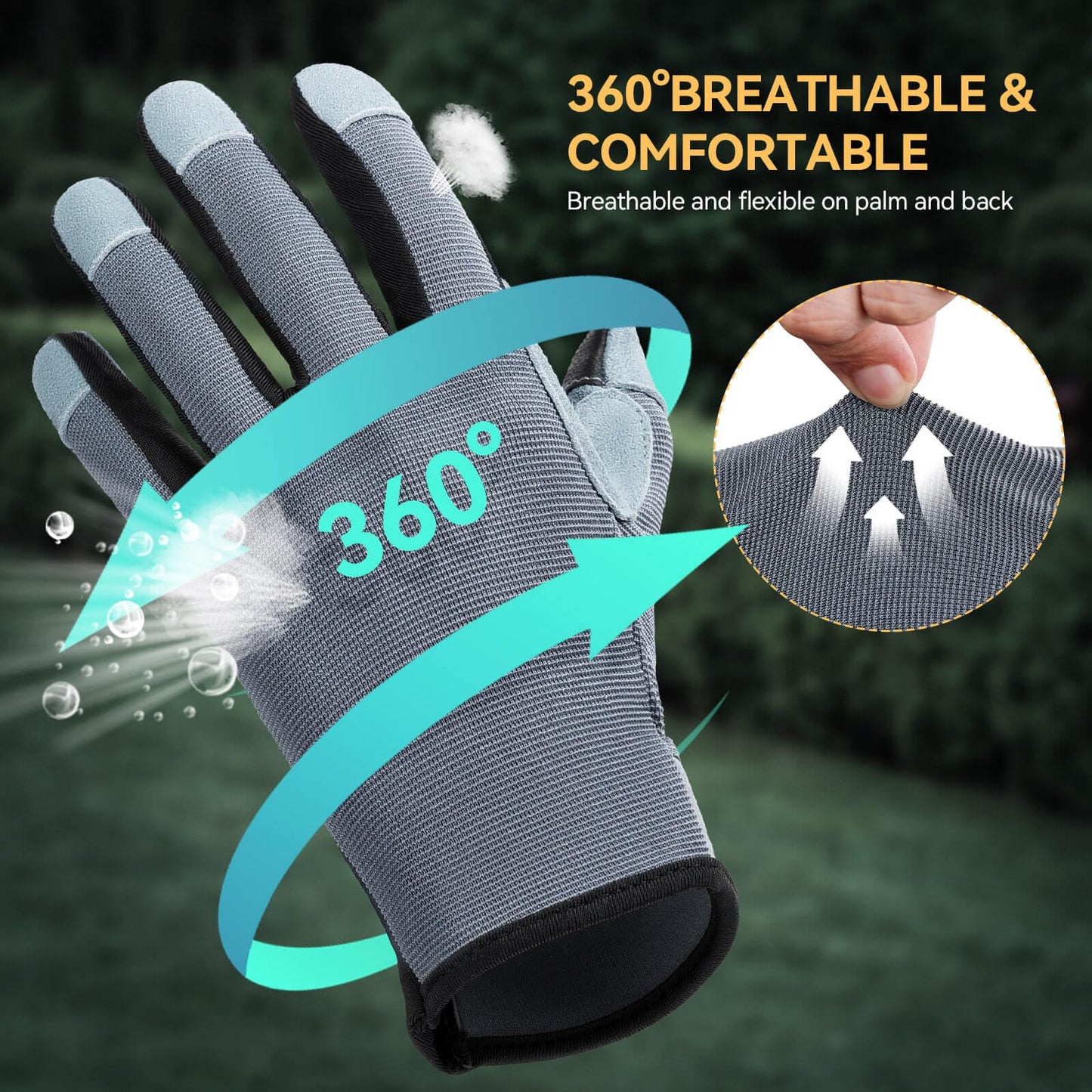 OZERO Leather Work Gloves for Women, Deerskin Garden Gloves, Touchscreen Thumb & Index, EN388 3133X Palm, Breathable Back for Gardening, Yard Work, Driving (Large)