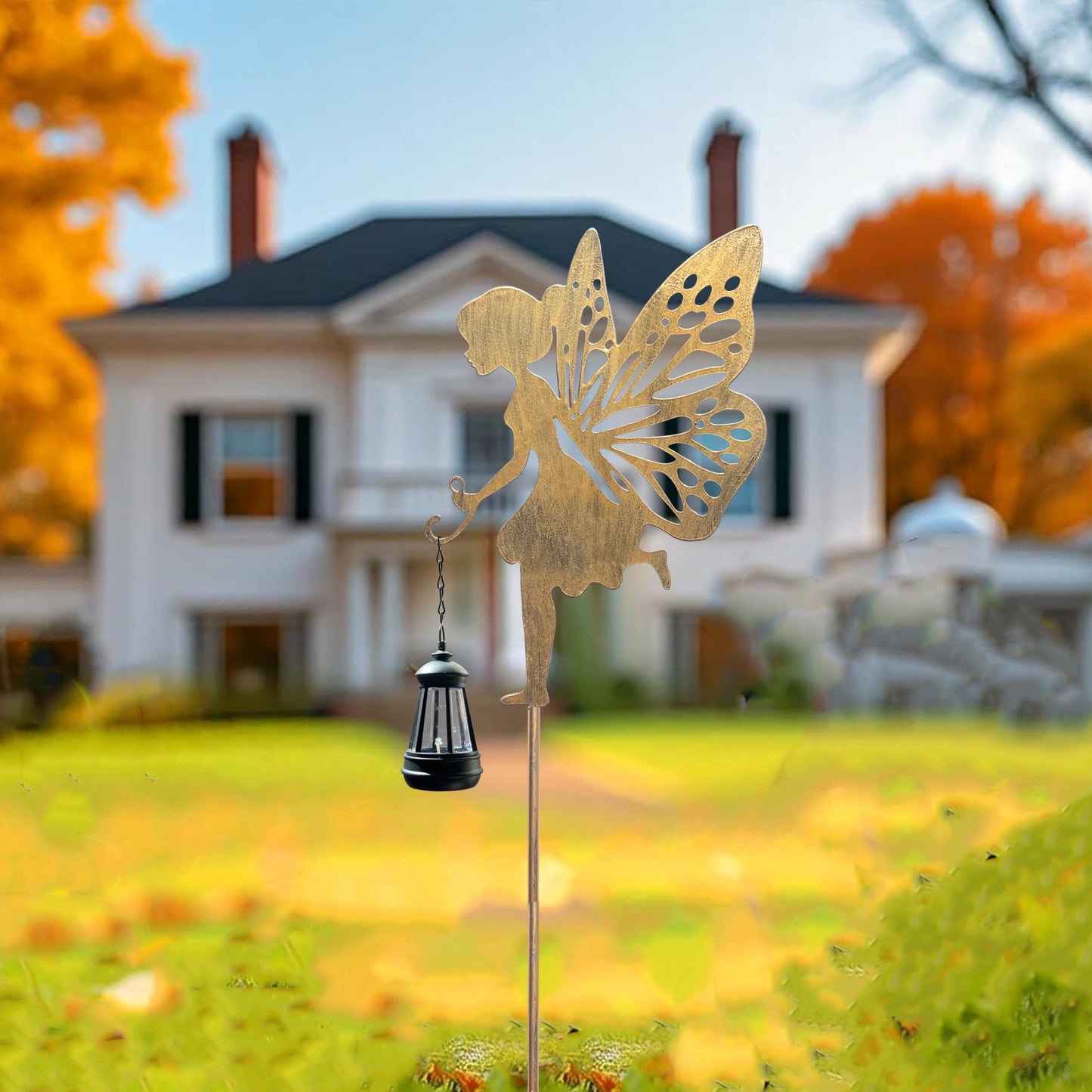 Limygus Solar Fairy Garden Decor, Metal Running Fairy Statues Stakes, Outdoor Waterproof Garden Ornament for Patio, Lawn, Yard, Housewarming Gift for Gardening Mom Grandma