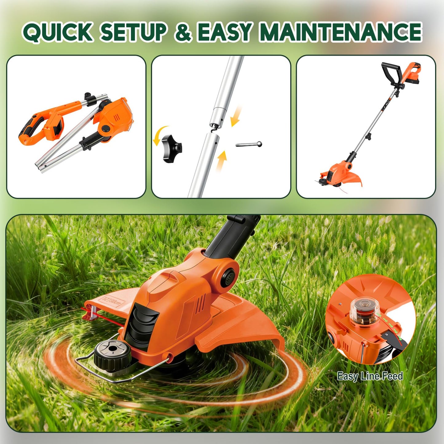 21V Weed Wacker Weed Eater: Electric String Trimmer and Edger 2in1 Lawn Tool Battery Powered 12 Inch Grass Cutter with 2Pack 2000mAh Batteries and Charger, Lightweight for Small Yard Garden Home Use