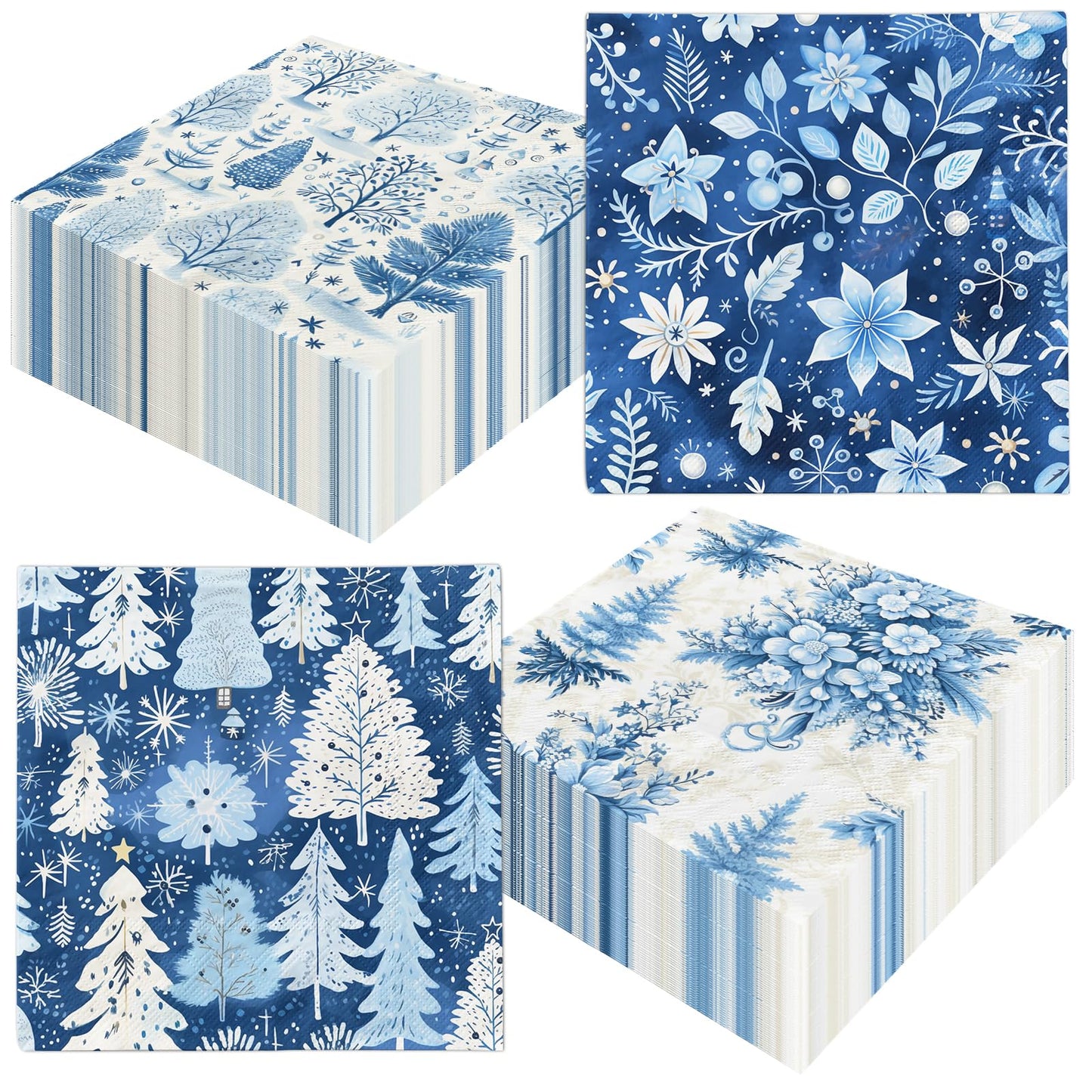 40pcs Winter Napkins Decorations,Blue Winter Christmas Napkins,Christmas Tree Xmas Reindeer Napkin for Winter Holiday Party Xmas Birthday Party Supplies