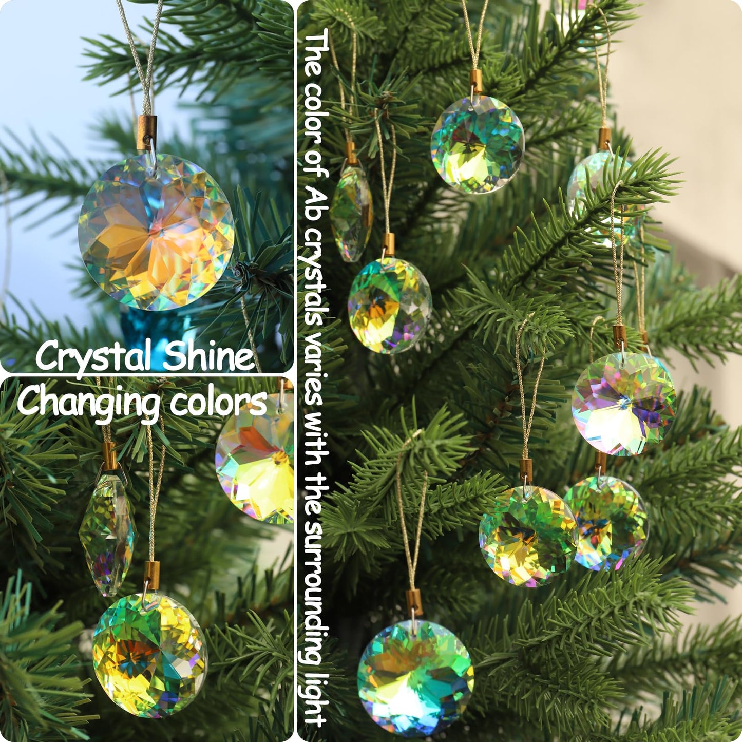 LUMITI 12 Pcs Crystal Glass Christmas Balls Ornaments, 1.18″ Mini Round Prism Flower Xmas Tree Decorations, Hanging Ornament for Wedding Party Home Decor (Crystal AB)