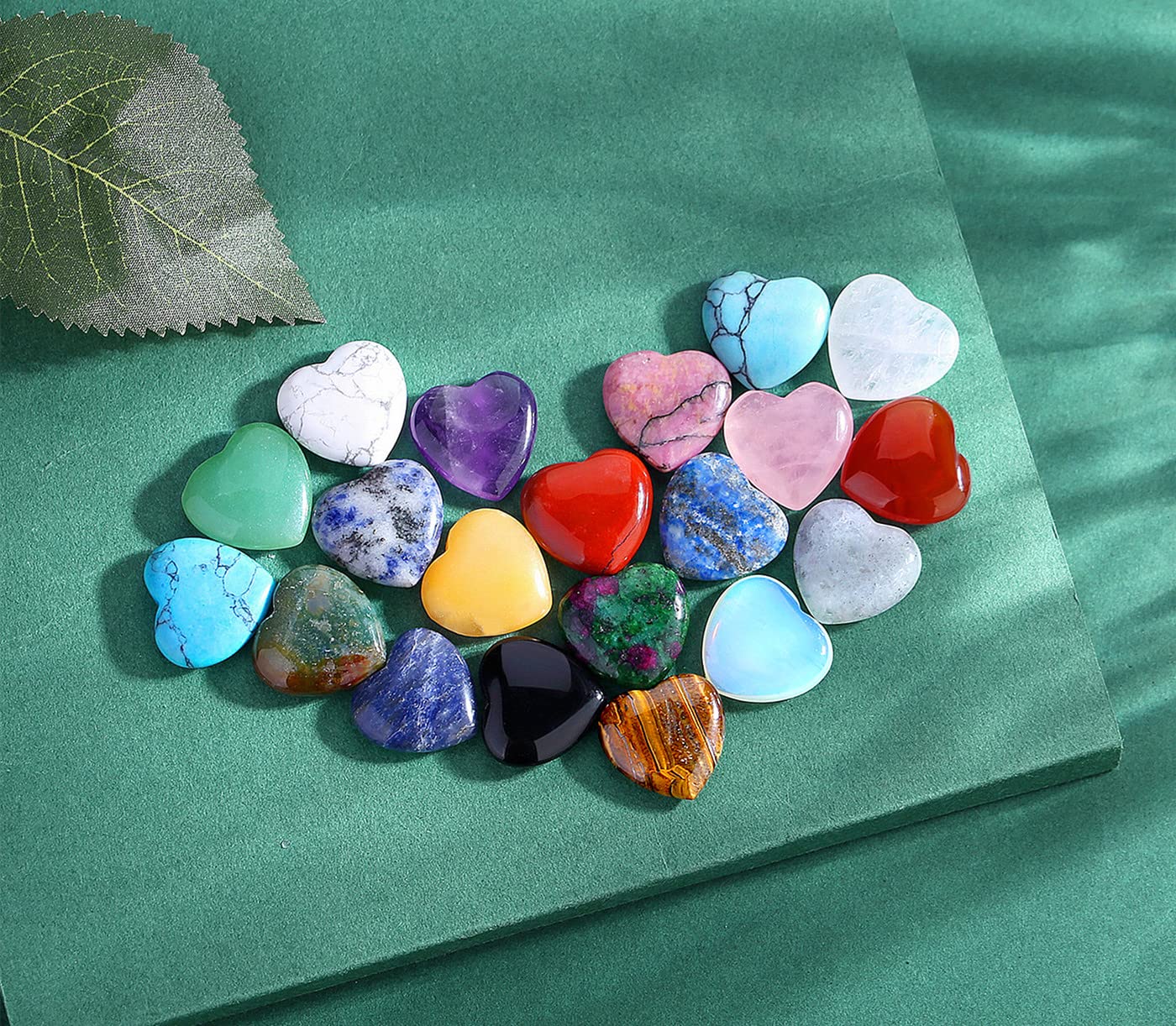 20PCS Crystals and Healing Gemstones Gem Stones Heart Crystal QINJIEJIE Natural Rose Quartz Pocket Amethyst Hearts Palm Stone Polished Crystal Set Bulk Chakra Reiki Good Luck Gifts for Women 0.8"