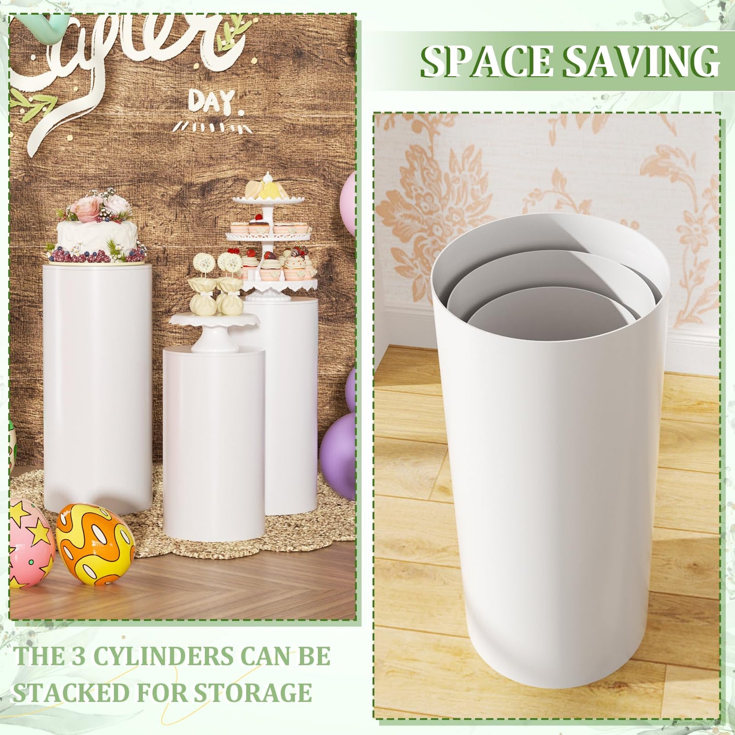 Baotree White Cylinder Pedestal Stands for Party- 3 Pieces , Large White Cake Stand, Pedestal Display Plinth Pillars for Wedding Ceremony Birthday Party Art Decor--35.4''(L),29.5''(M),23.6''(S)