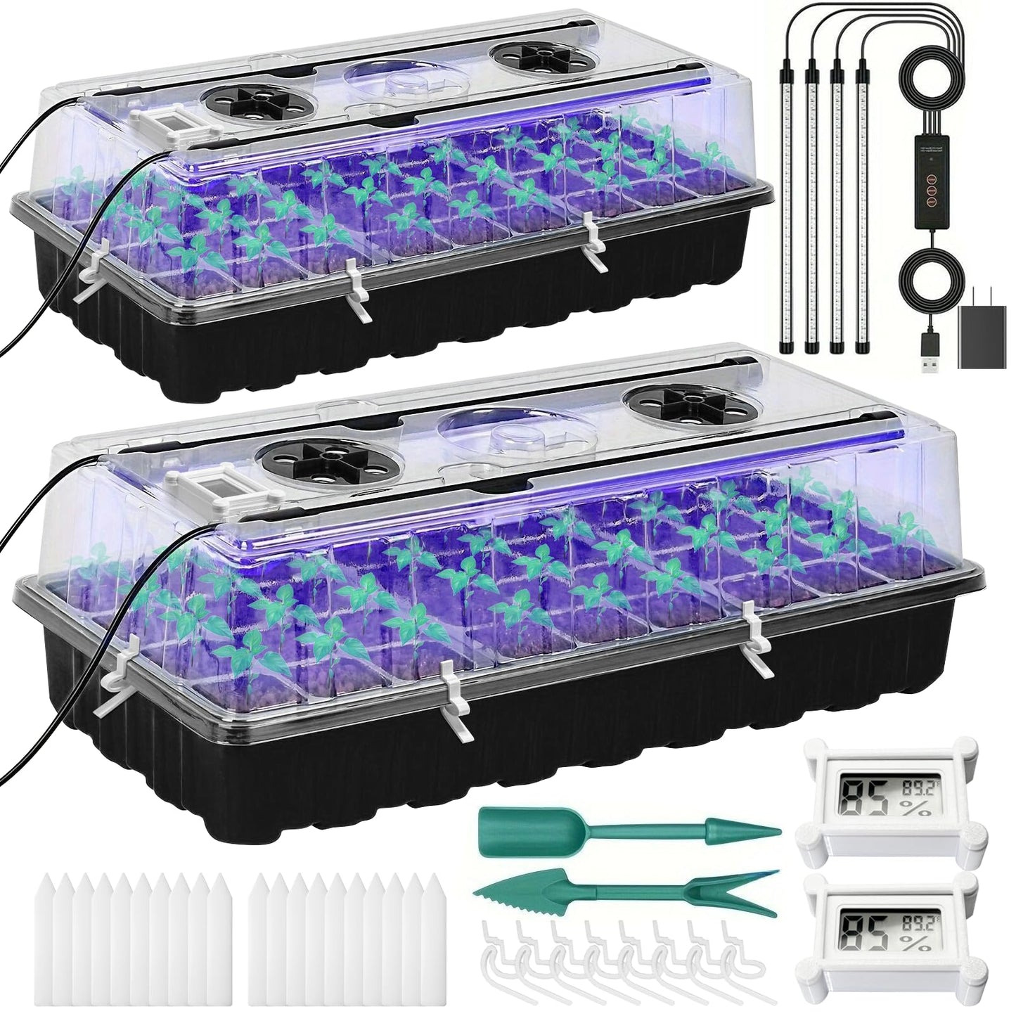 Yioviru Seed Starter Tray with Grow Light,2 Pack 72 Cells Seed Starter Kit with Humidity Dome, Seed Starting Trays for Indoor Plant,Seedling Starter Trays for Germination