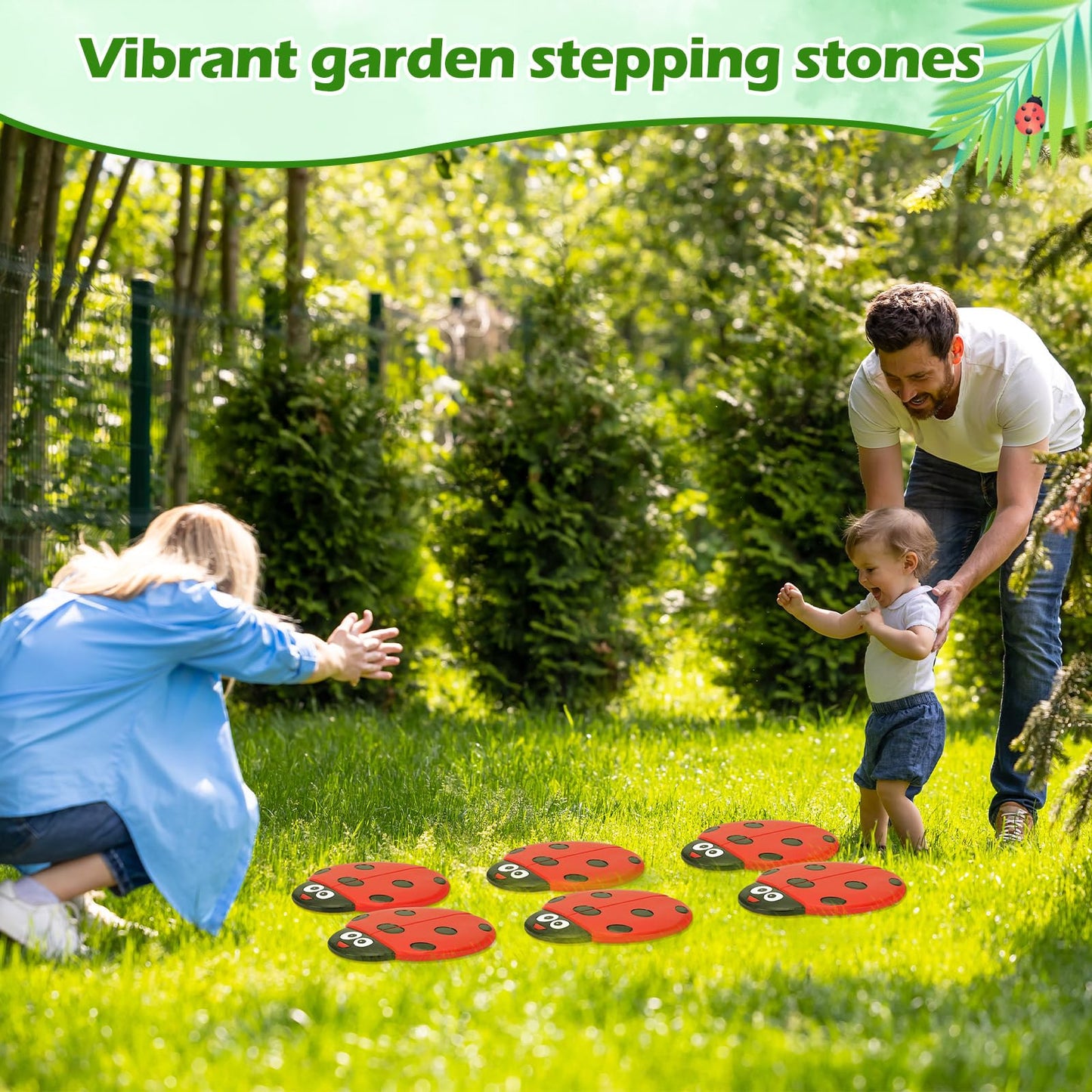 Landical 6 Pcs Ladybug Stepping Stone Garden Stepping Stones Walkway Decorative Stone for Garden Decor Outdoor Flower Beds Yard Decorations