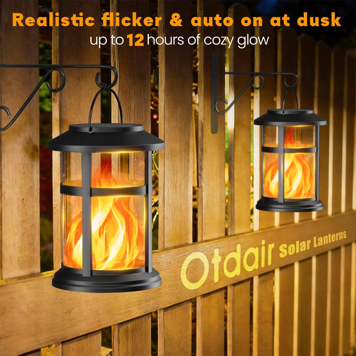 Otdair 4 Pack Solar Lanterns Outdoor Waterproof, Upgraded Flickering Flame Hanging Solar Lights for Outside, Solar Powered Lantern for Patio Yard Garden Porch Decor, Gift for Mom Housewarming