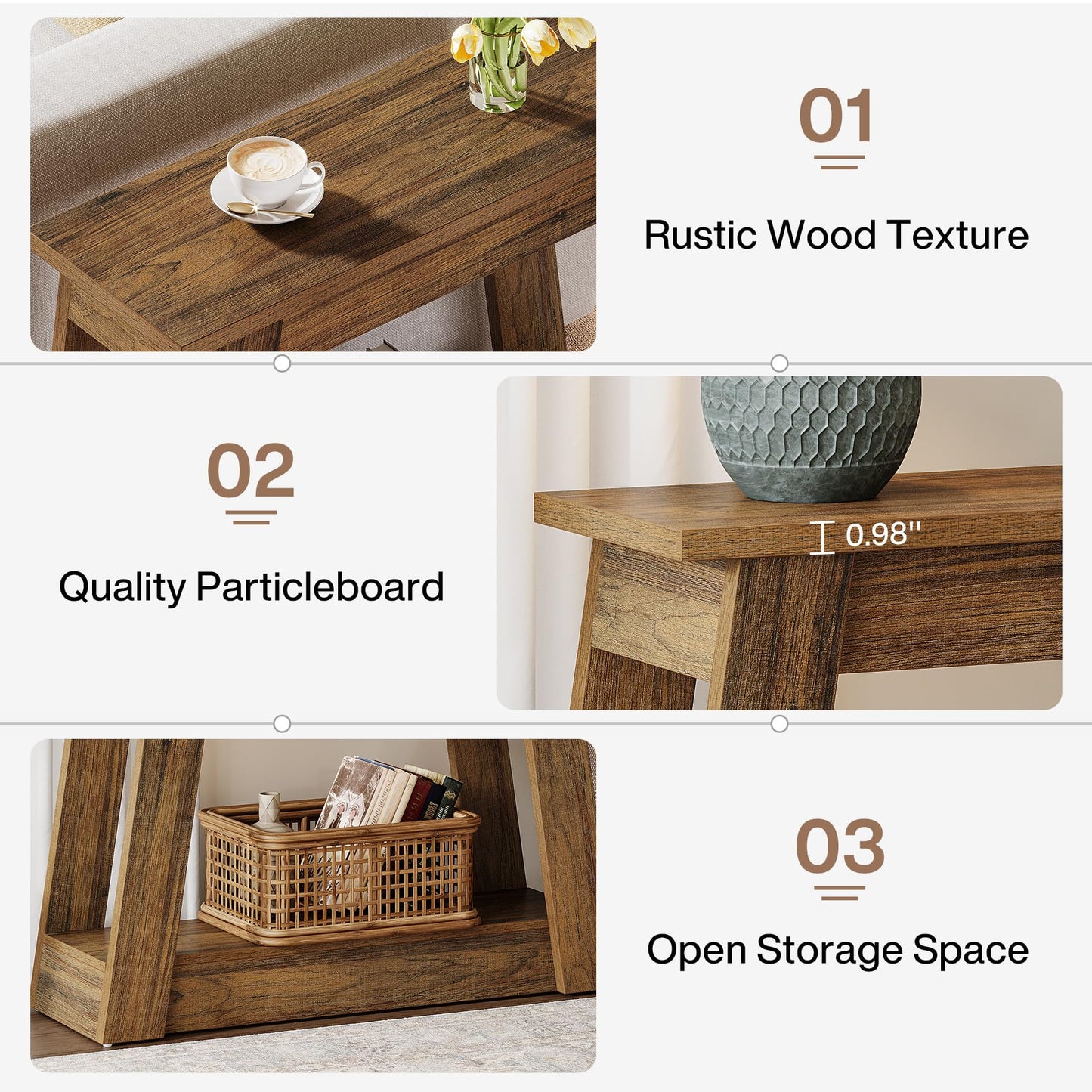 Tribesigns Wood End Table, Small Side Table with 2 Storage Shelves, Rustic Accent Narrow Nightstand for Living Room, Bedroom (1, Rustic Brown)