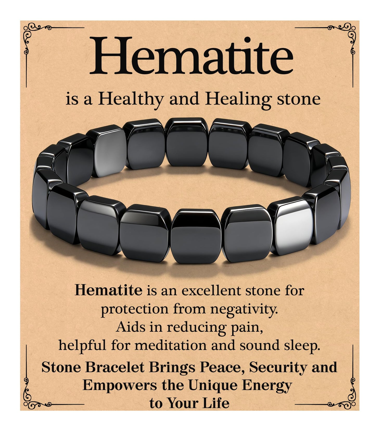DONYUDE Square Hematite Bracelet Men Reignites Masculine Energy Strech Black Natural Hematite for Dad Husband Boyfriend Birthday Motivational Gift for Confidence Strength Crystal Jewelry