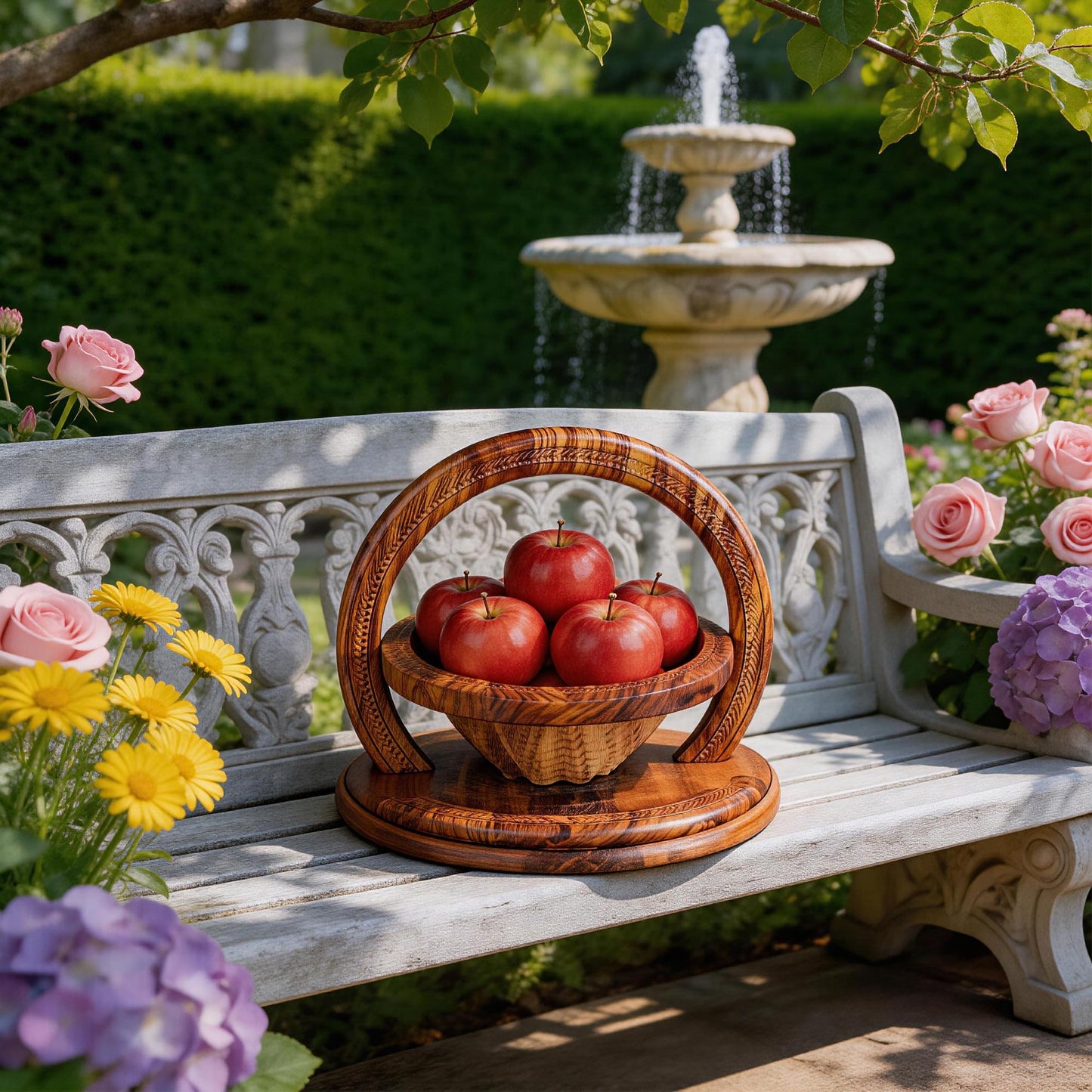 LANXGNAN Wooden Folding Fruit Basket - Handmade Rosewood Fruit Bowl with 1/2/3/4 Compartments, Collapsible for Storage (1-Grid)