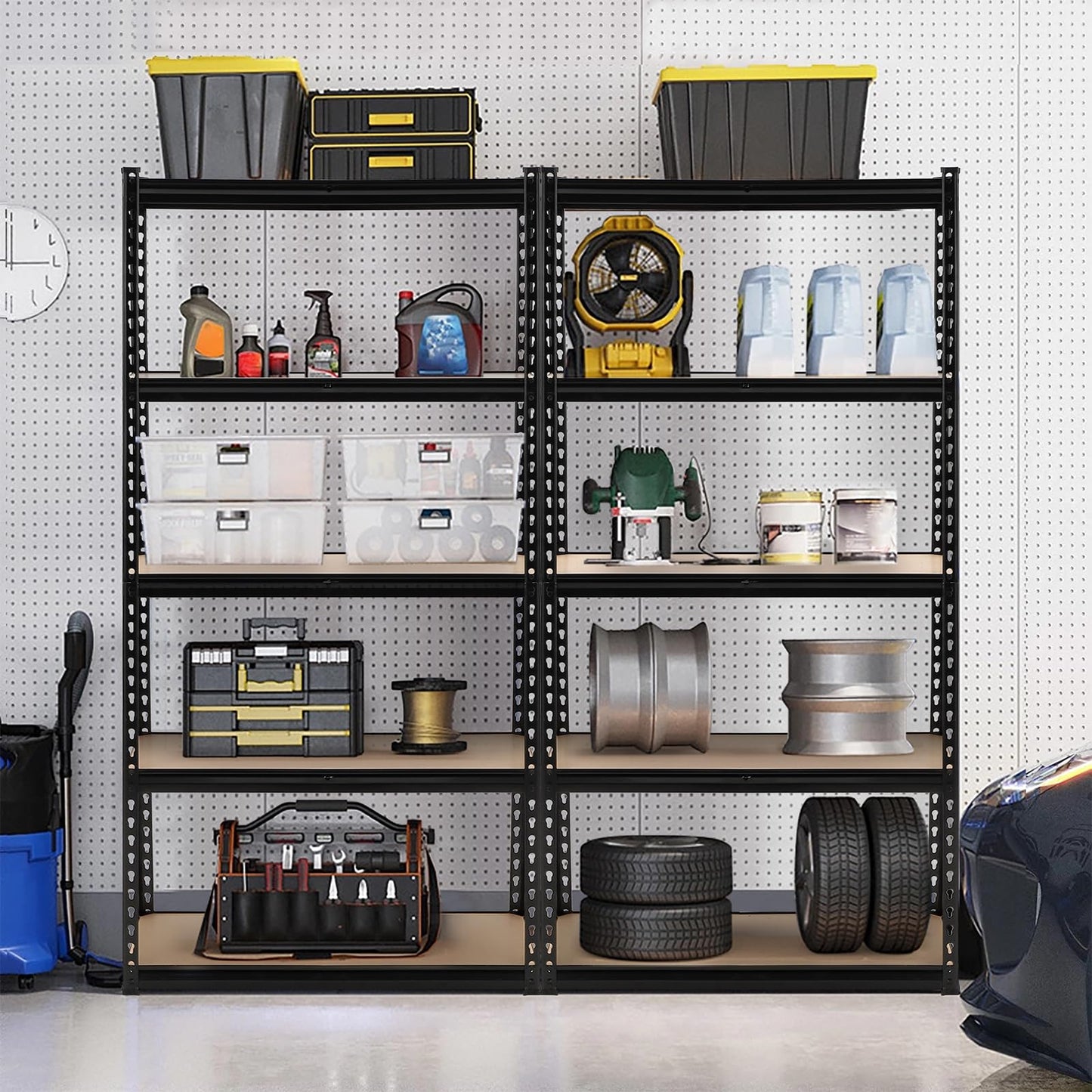GarveeHome Garage Storage Shelves, 5-Tier Utility Shelves, Adjustable Storage Shelves, Industrial Shelving, Load 3860 LBS Heavy Duty Storage Shelves for Garage Kitchen Basement Laundry Pantry,Black