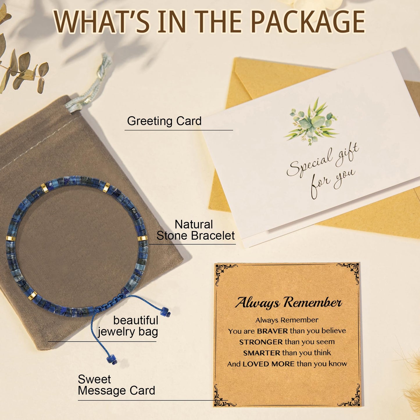 AGOT Inspirational Bracelet Gifts for Women: Healing Natural Lapis Lazuli Stone Bracelets with Positive Affirmations - Get Well Soon Gift for Mom Aunt Daughter Best Friends Sister Birthday Christmas Valentine's Day Jewelry