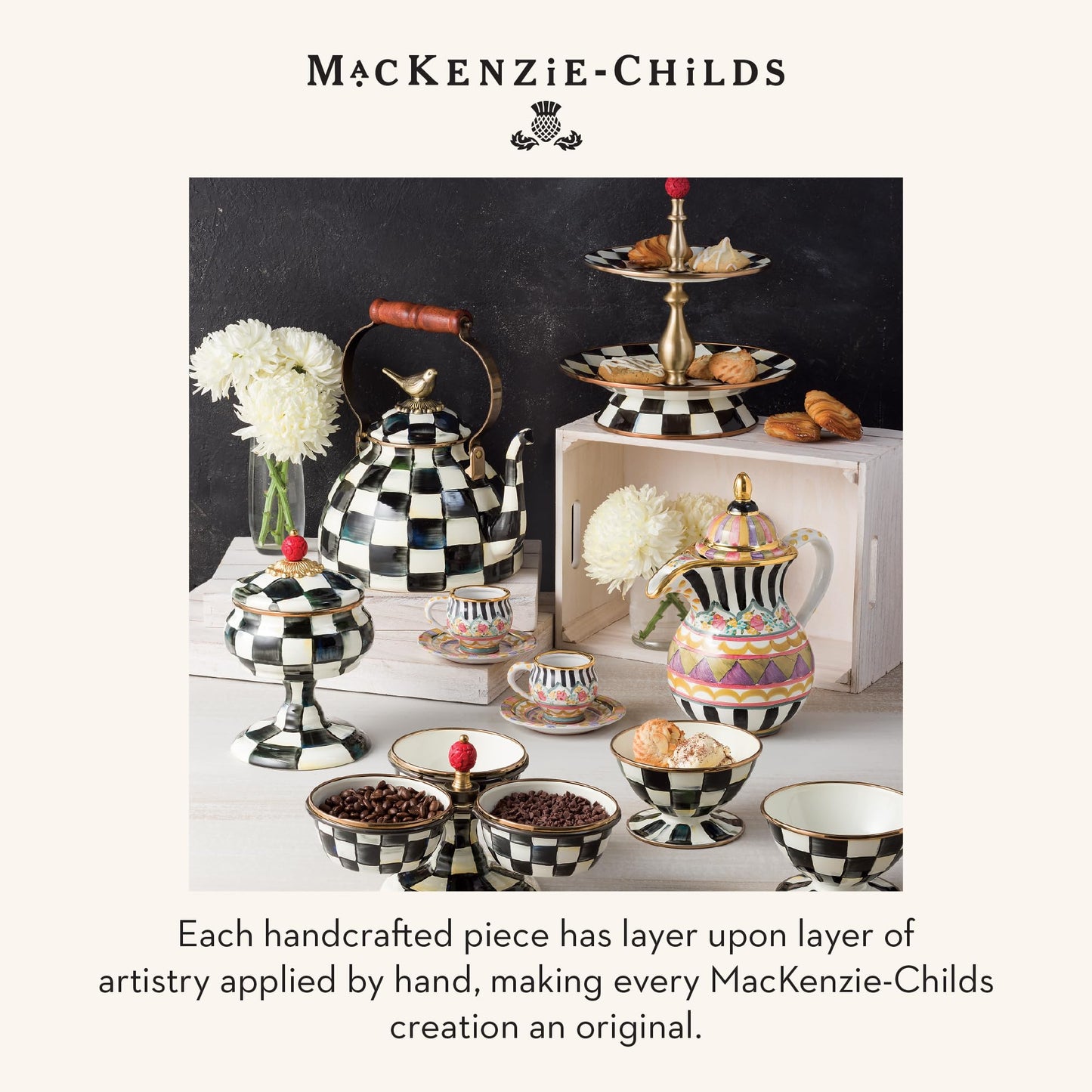 MACKENZIE-CHILDS Enamel Ice Cream Bowl, Serving Bowls for Entertaining, 2-Cup Capacity, Black-and-White Courtly Check