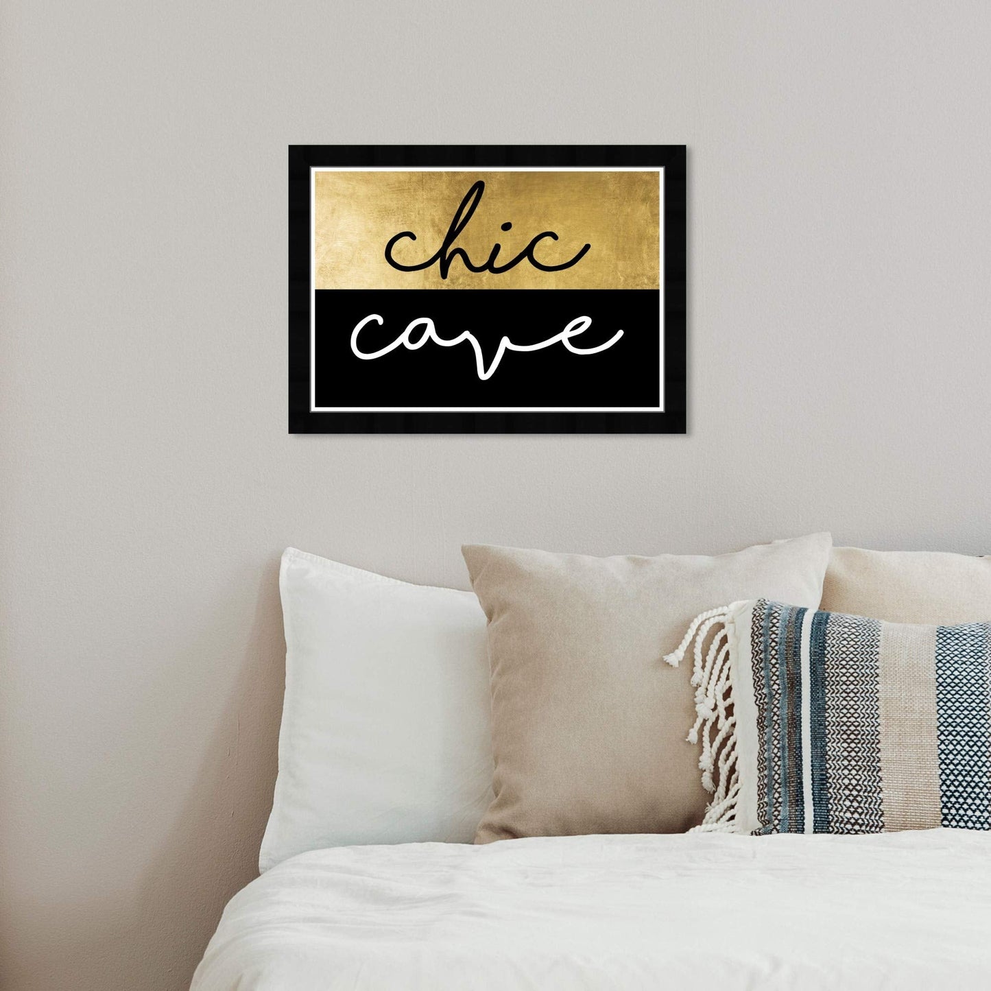 Wynwood Studio Typography Wall Art Framed Prints 'Chic Cave' Fashion Quotes and Sayings Home Décor, Gold, Black