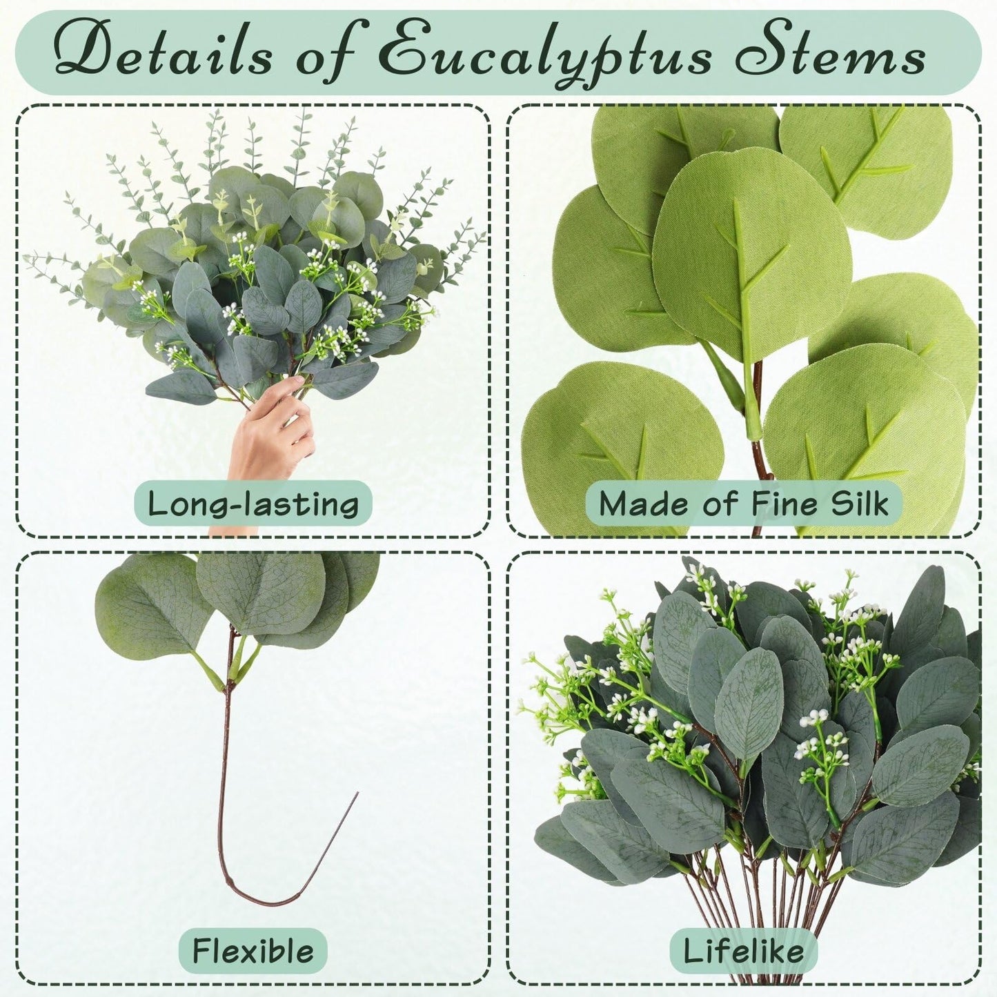FENYUAN Eucalyptus Stems Bulk 30 Pcs, 4 Kinds Mixed Artificial Silver Dollar Eucalyptus Leaves Bundle Faux Greenery Branches for Wedding Vase Bouquet Floral Arrangement Centerpiece Home Decor