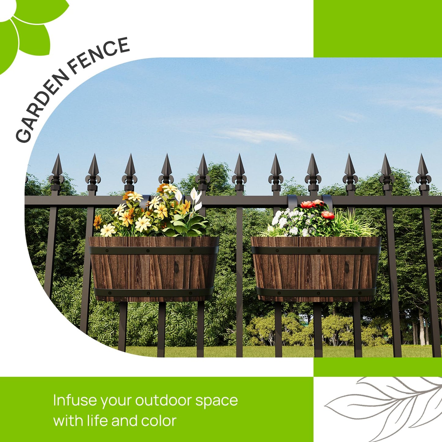 2pcs Wood Railing Planter Boxes Wooden Hanging Flower Pots for Railing Fence Outdoor Plants Wall Planters Window Flower Box Hanging Bucket Pots Countryside plant Holder (Carbonized,2pcs,Small)