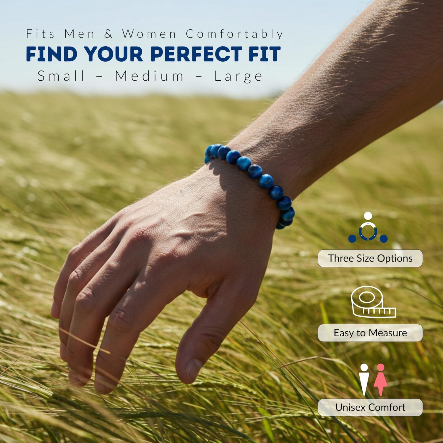 Cherry Tree Collection – Handmade Crystal Beaded Stretch Bracelets with Jade Blue Tiger's Eye for Women & Men - 8mm Round Gemstone for Protection, Balance & Luck, Small
