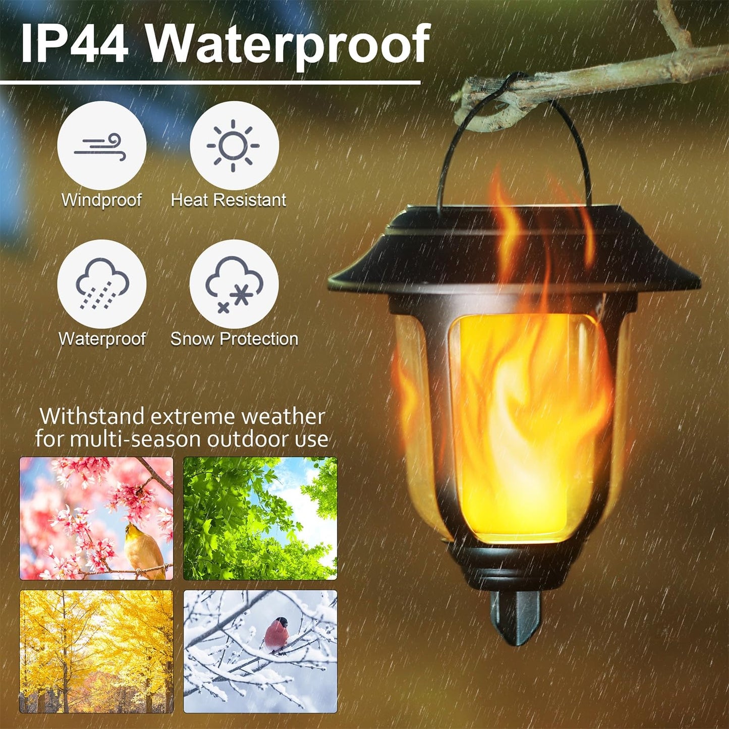 Dynaming 2 Pack Solar Flame Lanterns Outdoor, Hanging Solar Powered Wall Mounted Sconce Lights, Flickering Flame LED Light Auto On/Off, Waterproof for Garage Stair Patio Front Porch Yard