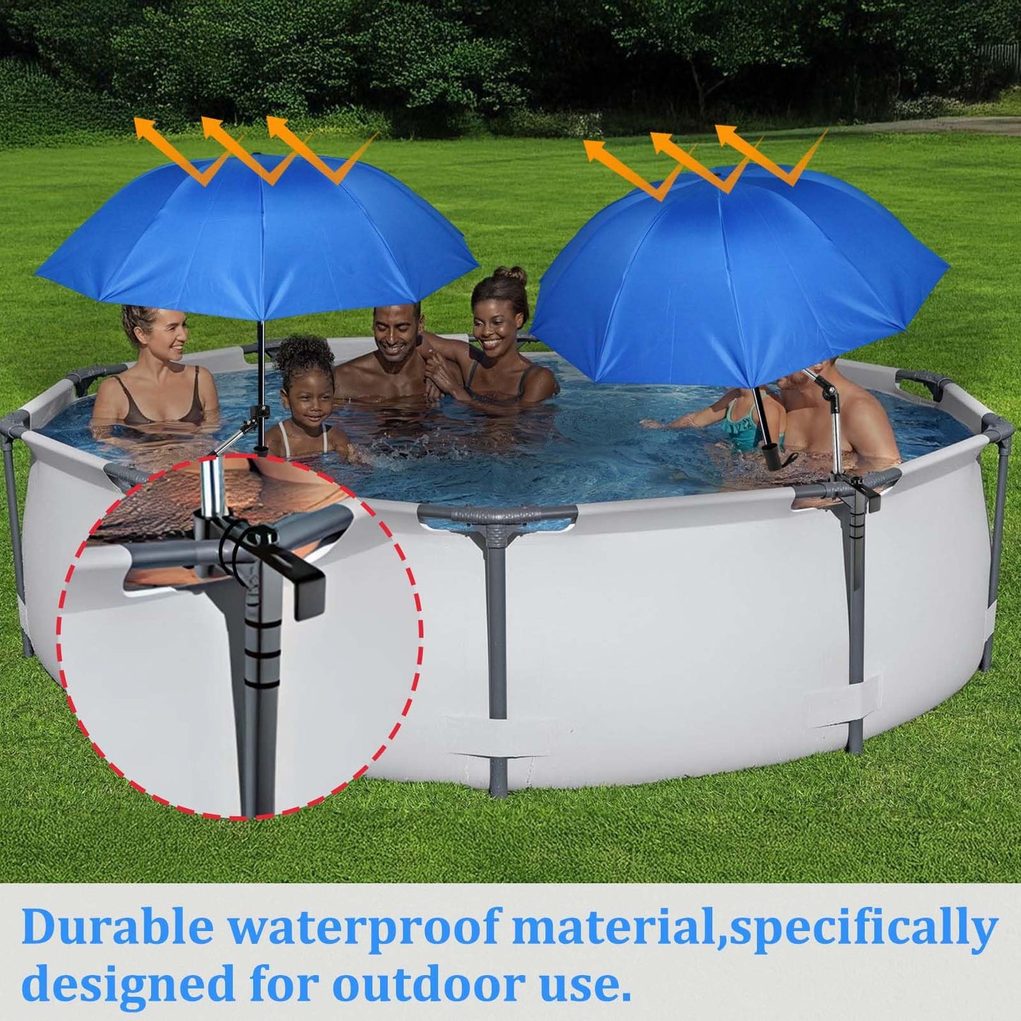 1Pack Pool Shade Umbrella, 49.2'' Large Adjustable Above Ground Pool Sunshade Canopy with Clamp 360°Swivel UPF 50+ Portable Weatherproof Patio Umbrella for Swimming Pool Outdoor Garden Beach Chairs