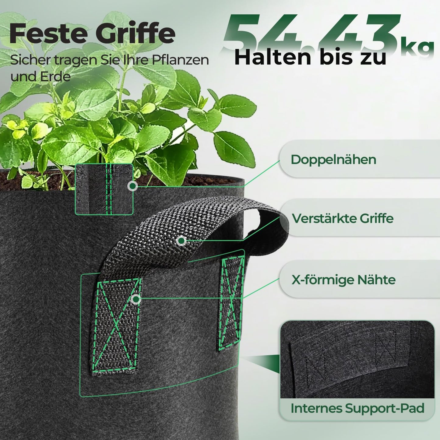 T4U Fabric Plant Grow Bags with Handle 10 Gallon Pack of 5, Heavy Duty Nonwoven Smart Garden Pot Thickened Aeration Nursery Container Black for Outdoor Potato, Tomato, Chili, Carrot and Vegetables
