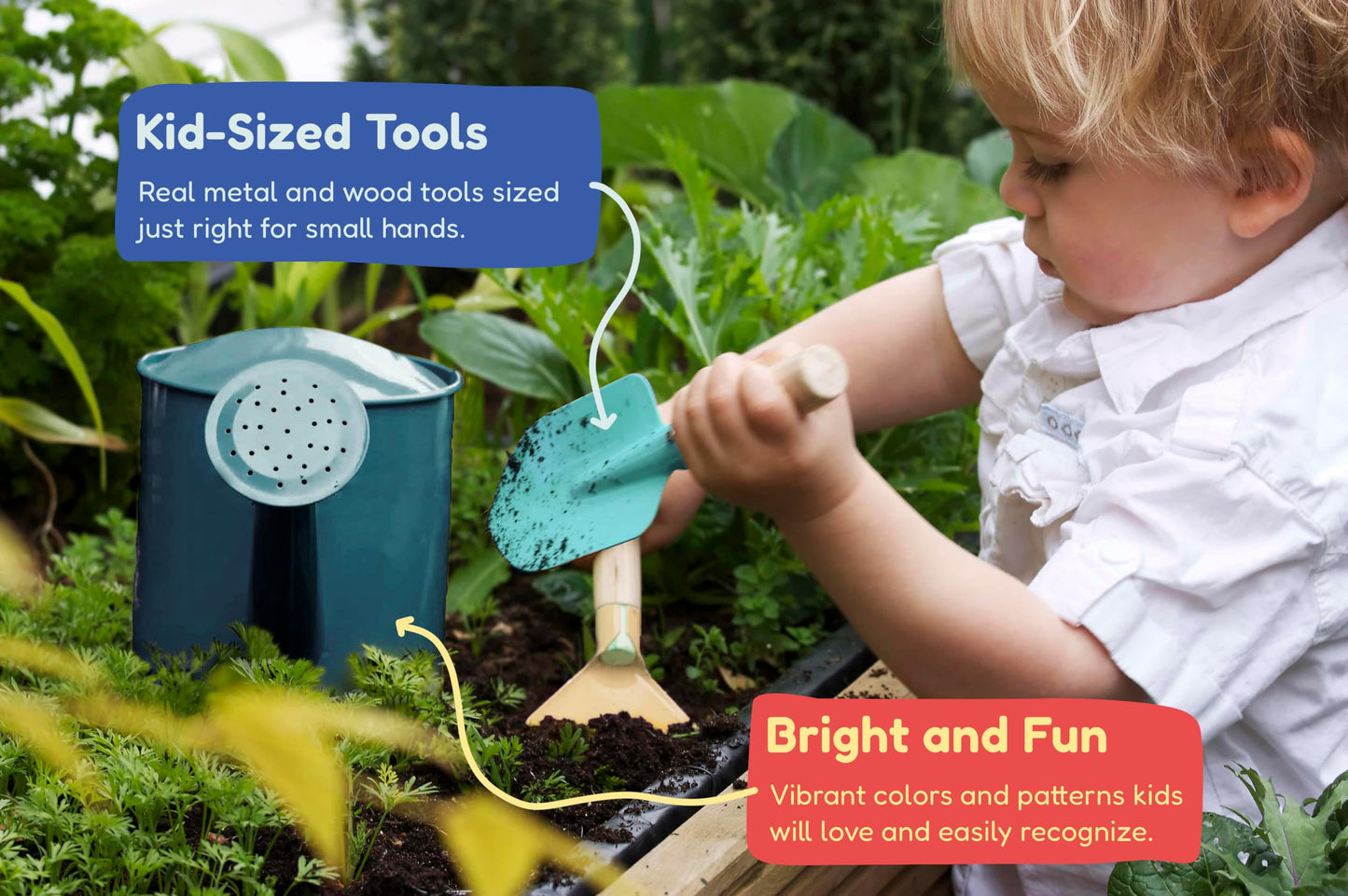 Kinderific Gardening Set, Tool Kit, for Kids, STEM, Includes Tote Bag, Spade, Watering Can, Rake, Fork, Trowel and Gloves (Ocean Blue)