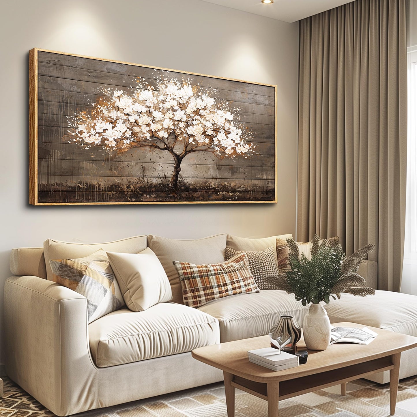Wapluam Tree Of Life Wall Art,Neutral Abstract Canvas Painting Art Prints,Framed Wall Art,Wall Decor For Living Room,Nature Plant Modern Pictures For Bedroom Bathroom Dining Room Office Artwork 20x40