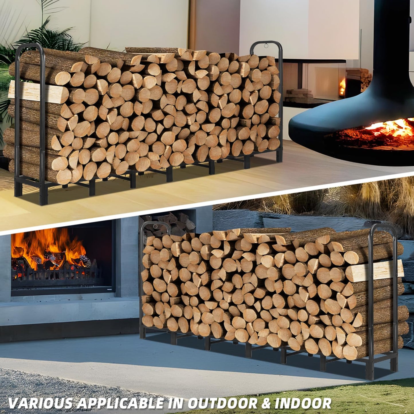 DNKMOR 8FT Firewood Rack Holder,Heavy Duty Firewood Storage Log Rack for Outdoor&Indoor,Fireplace Wood Rack for Wood Storage