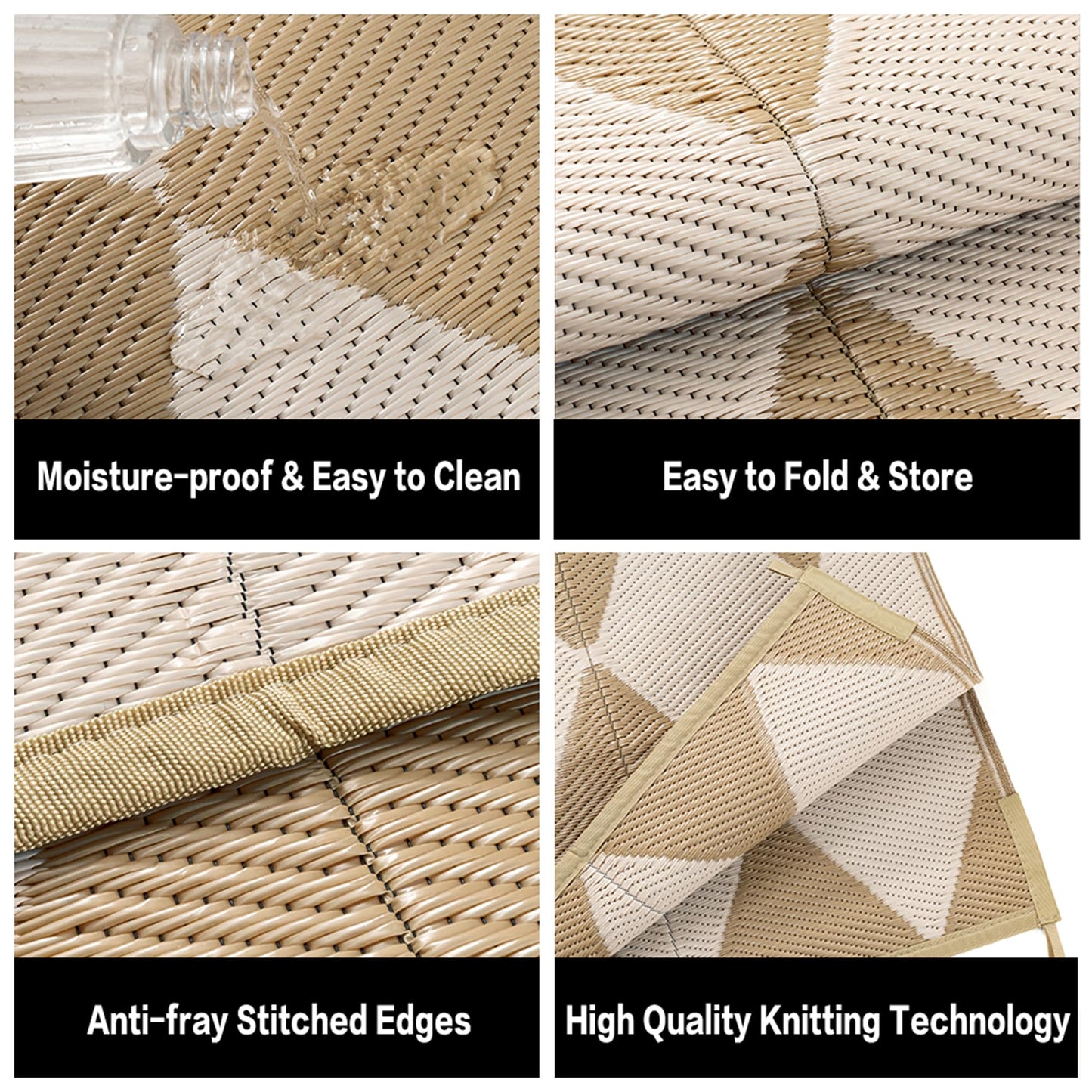WondRg Outdoor Plastic Checkered Rug Waterproof Patio 9x12 Beige Brown Diamond Geometry Mat for Porch Camping RV Balcony Deck Courtyard Reversible Lightweight Durable Portable