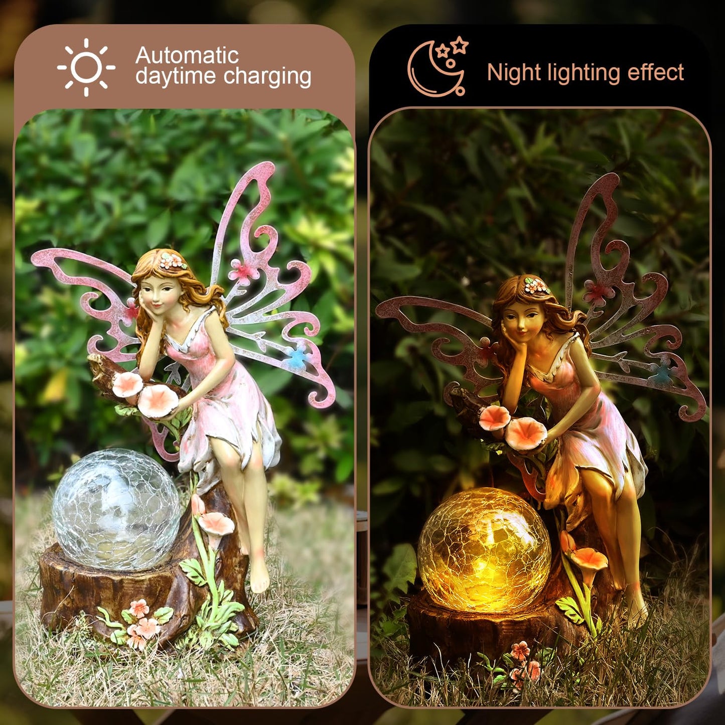 Yiosax Garden Fairy Statue Outdoor Decor-Solar Flower Fairy Figurines-Garden Fairies Statues Decoration for Outside Lawn Yard Patio,Garden Ornament Gift,Tall 11.8 Inches