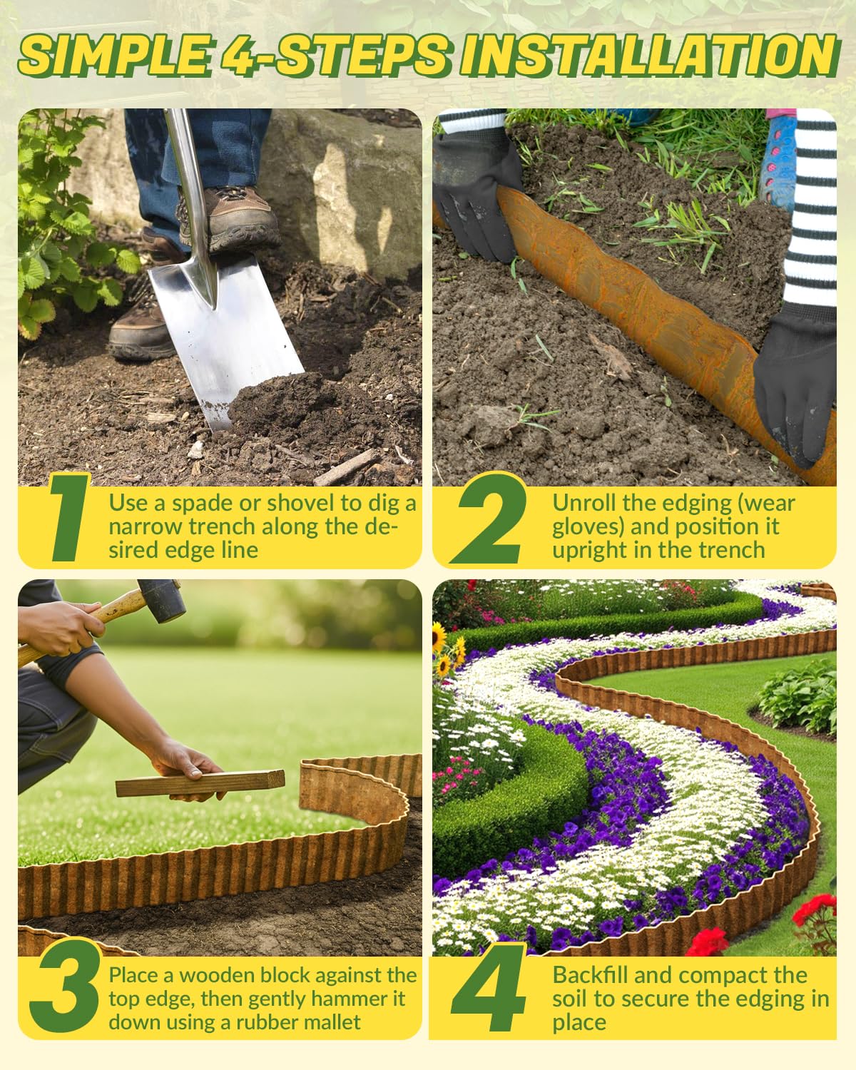 Velway Corrugated Metal Garden Edging - 6" H x 40Ft Sturdy Landscape Edging Border for Lawn, Flower Bed, Paver Edging and Garden Fence - Rusty