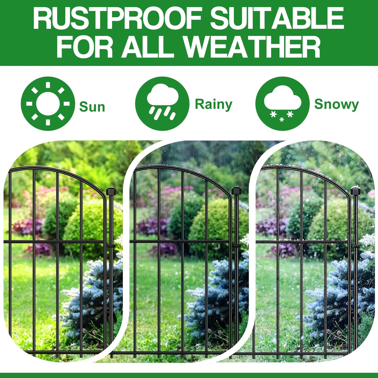 10 Pack Decorative Garden Fence Animal Barrier Fence, 17 in x 10 ft Rustproof Metal No Dig Fence Panels, Arched Small Garden Fence Barrier for Dog Rabbit Flower Bed Edging Yard Ground Patio Defense