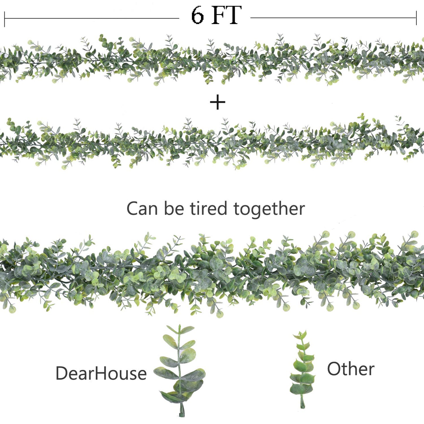 DearHouse 6 Pack Faux Eucalyptus Garland Plant, Artificial Vines Hanging Eucalyptus Leaves Greenery Garland for Wedding Backdrop Arch Wall Decor, 5.9 Feet/pcs UV Protected Indoor Outdoor