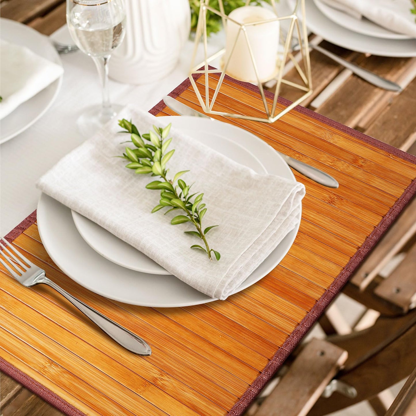 Hushee 8 Pcs Bamboo Placemats Dining Table Mats Washable Heat Place Resistant Mat for Dining Kitchen Room Table, 18 x 12 Inch(Classic Style)