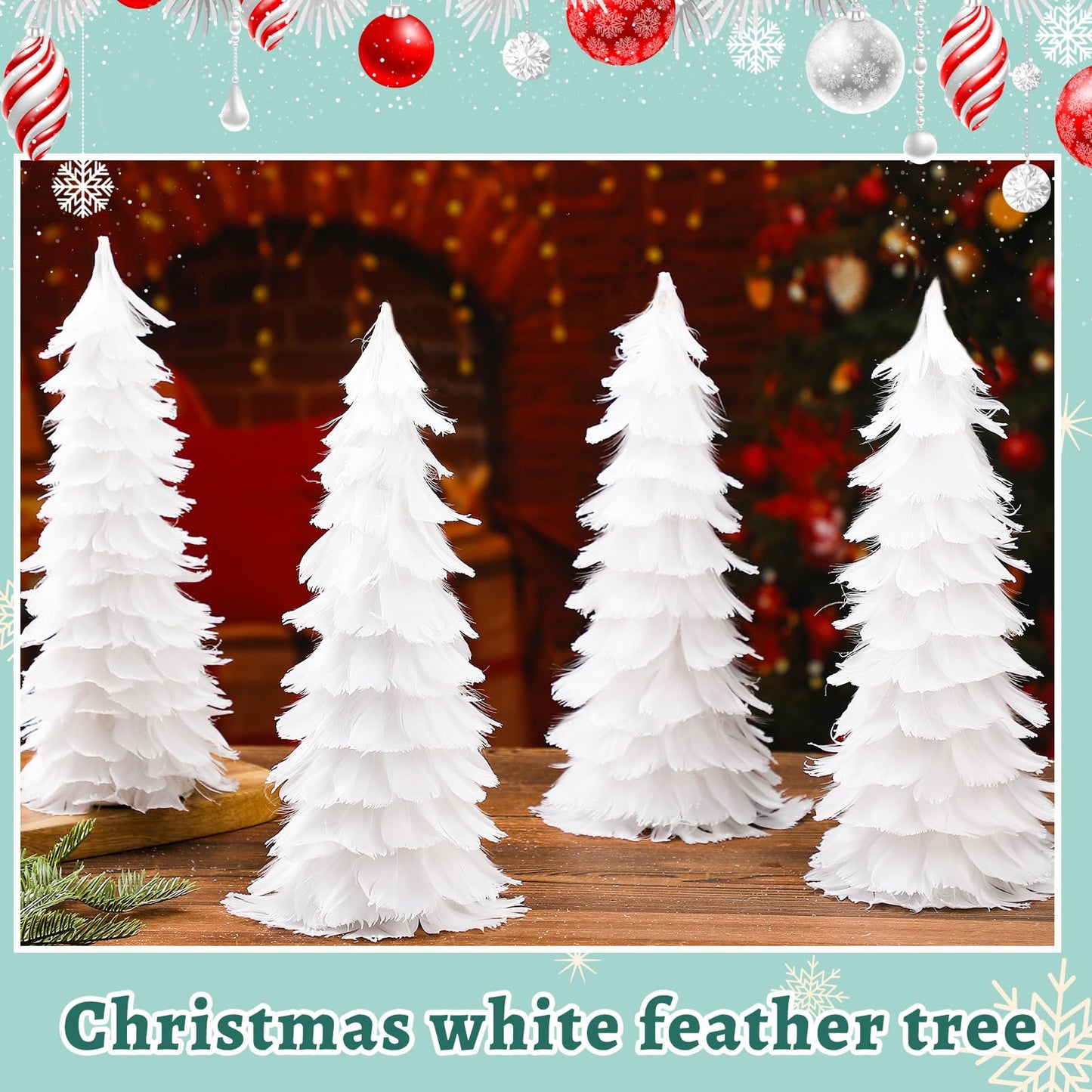 Liliful 4 Pcs Christmas White Feather Tree with Glitter Tips 12'' Table Top Feather Christmas Tree Xmas Trees Tabletop Decorations Centerpieces for Winter Wedding Party Shelf Home Decor