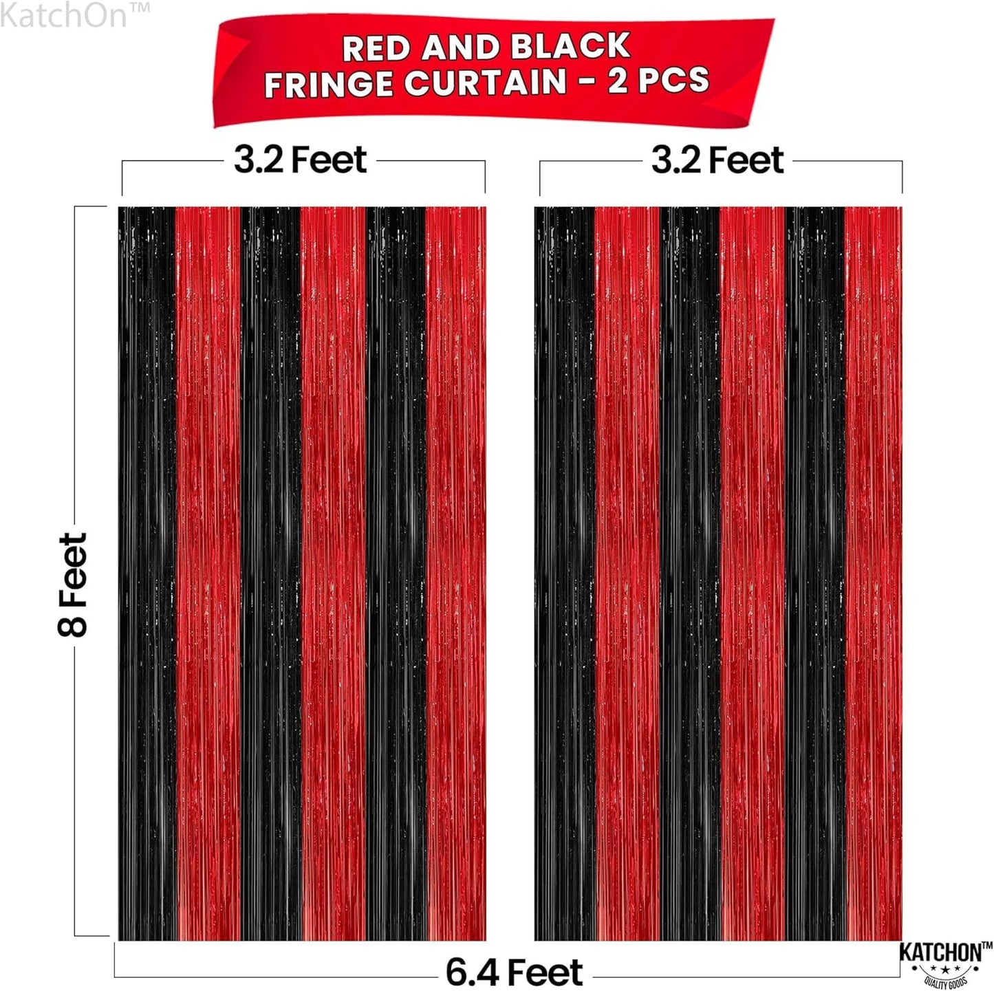 KatchOn Red and Black Fringe Curtain - 6.4x8 Ft Pack of 2 | Red and Black Streamers for Casino Theme Party Decorations | Foil Fringe for Anniversary, Bachelorette | Graduation Decorations 2026