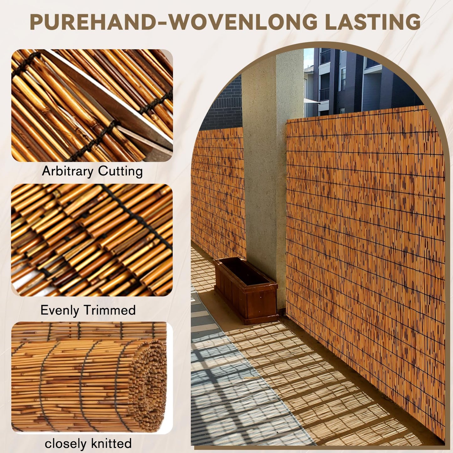 KOIUEYW Reed Fencing Rolls, Decorative Bamboo Fencing 4ft High Roll Reed Screen, Bamboo Curtains for Balcony Patio Garden Backyard Outdoor (Light Russet)