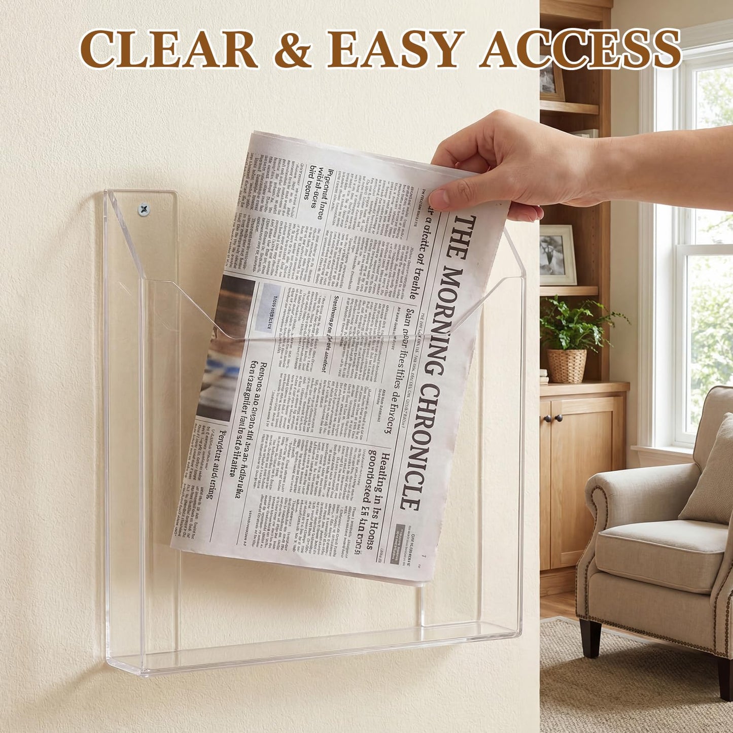 Sliner 2 Pcs Wall-mounted Single Pocket Newspaper Holder Acrylic Brochure Holder Clear Acrylic Display Holders for Home Office Waiting Room Magazine Mail Organizer, 13.38 x 11.50 x 2.24 Inches