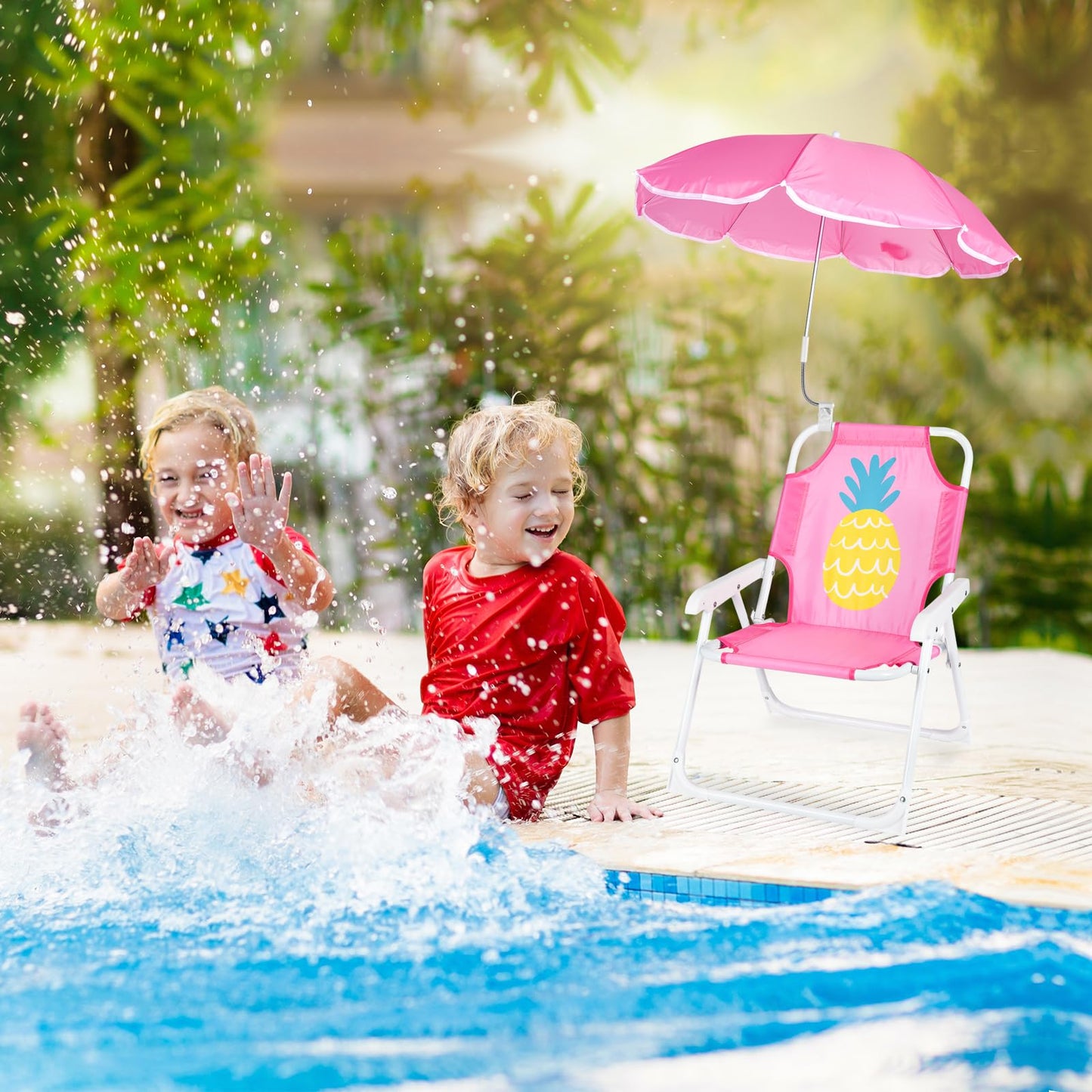 PLULON Kids Beach Chair with Umbrella Folding Lawn and Camping Chair with Summer Shade Children's Beach Chair for Pool Travel Outdoor (for 1-5 Years Old)