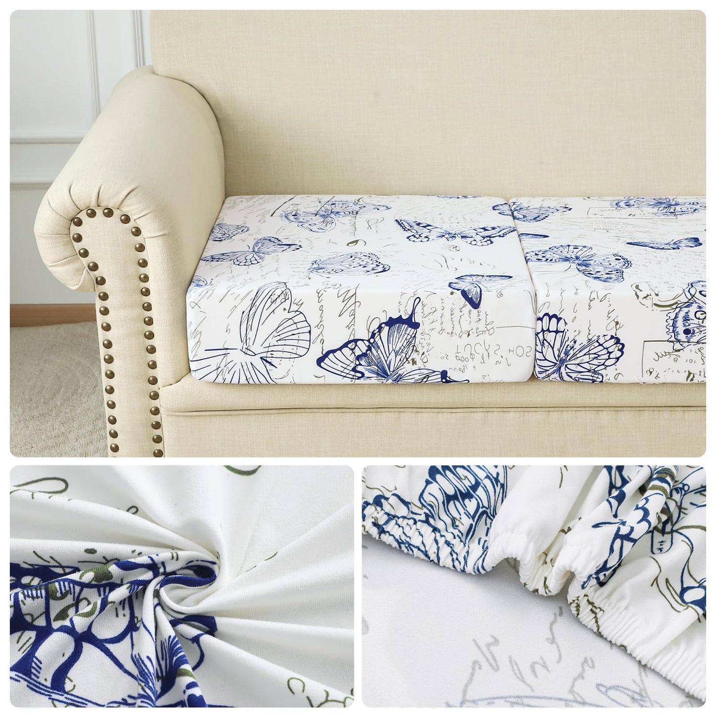 FORCHEER Printed Couch Cushion Cover Stretch Butterfly Slipcover for Sofas and Couch Cushions Indoor Washable 19-26 inch Long (1PC,Style 14)