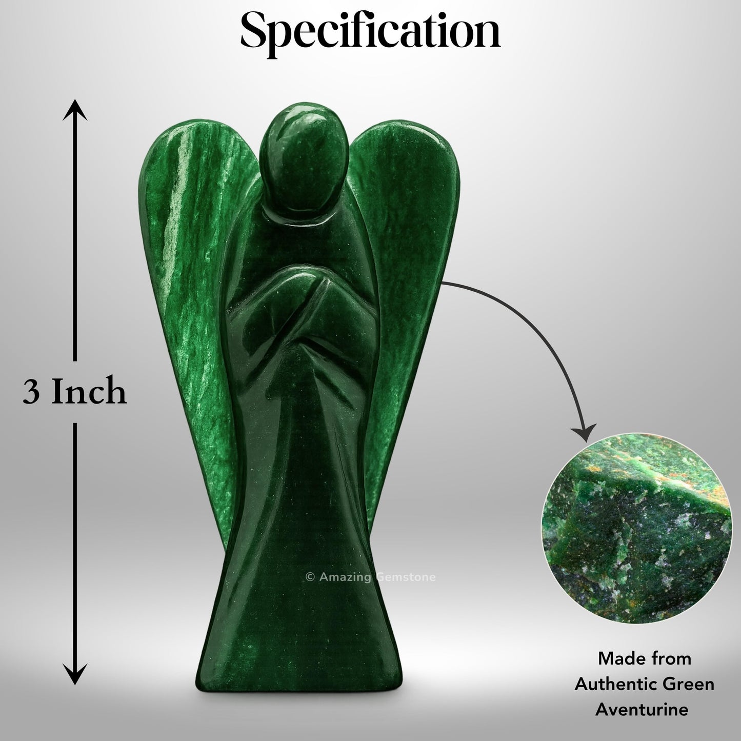 Amazing Gemstone Dark Green Aventurine Angel - Green Aventurine Crystal Angel and Pocket Guardian Angel Crystal Figurines (3 inches)