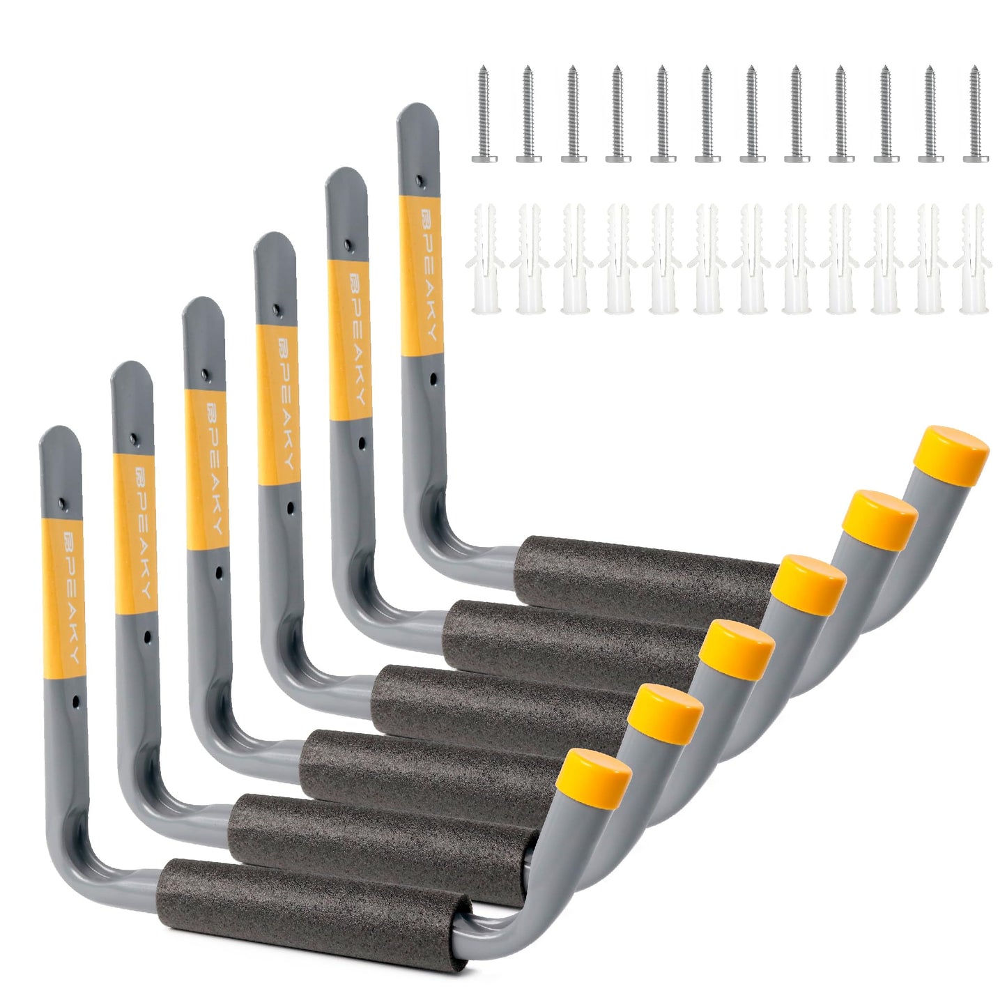 BFPeaky 9.8" Ladder Hooks for Garage Wall, 6PC Garage Storage Hooks with Jumbo Arm, Heavy Duty Large Hooks for Tools, Bikes, Chairs, and Outdoor Organization