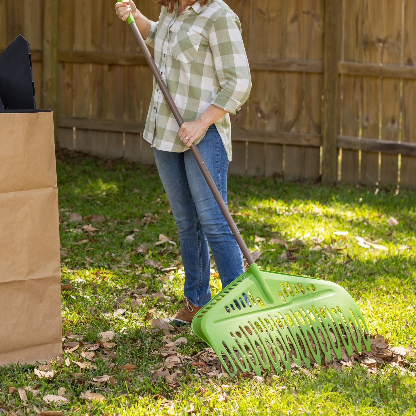 Flip Scooping Leaf Rake, Heavy Duty Lawn and Yard Care, Extra Wide Head, Green