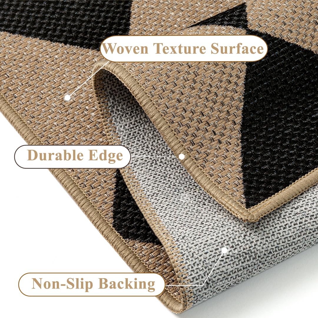 PureCozy 4x6 Checkered Easy Jute Area Rug for Living Room Checkerboard Washable Indoor Outdoor Carpet Farmhouse Patio Office Mat Geometric Non Slip Black Carpet for Dorm Backyard Dining Room