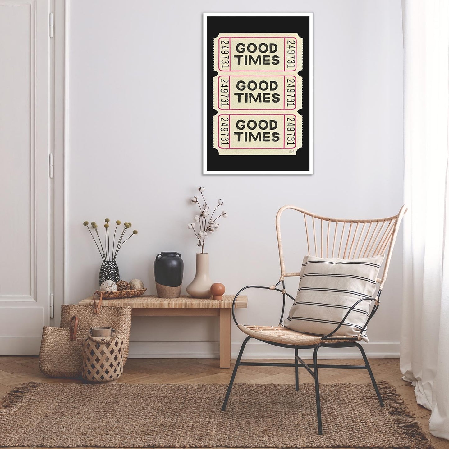 Trendy Wall Art Prints Poster Retro Good Times Ticket Print Black White Canvas Wall Art Retro Trendy Preppy Wall Decor For Bar Cart Teen Girls Living Room Bedroom Gallery 8x12in Unframed
