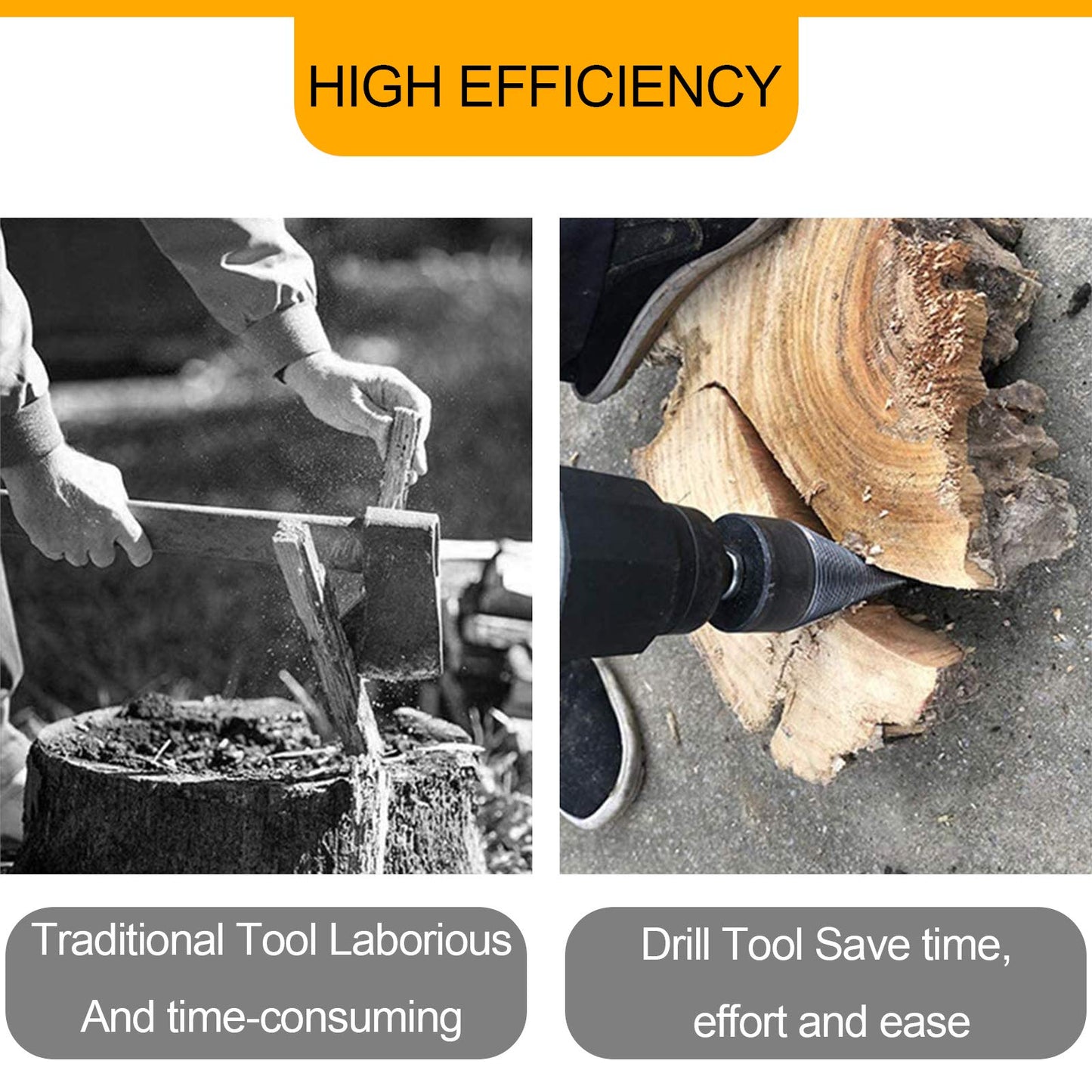 Firewood Log Splitter, Wood Log Splitter, Easy Splitter Detachable Drill Bit Heavy Duty Electric Drills Screw Cone Driver Removable (Round+Square+Hex 32mm)(Black)