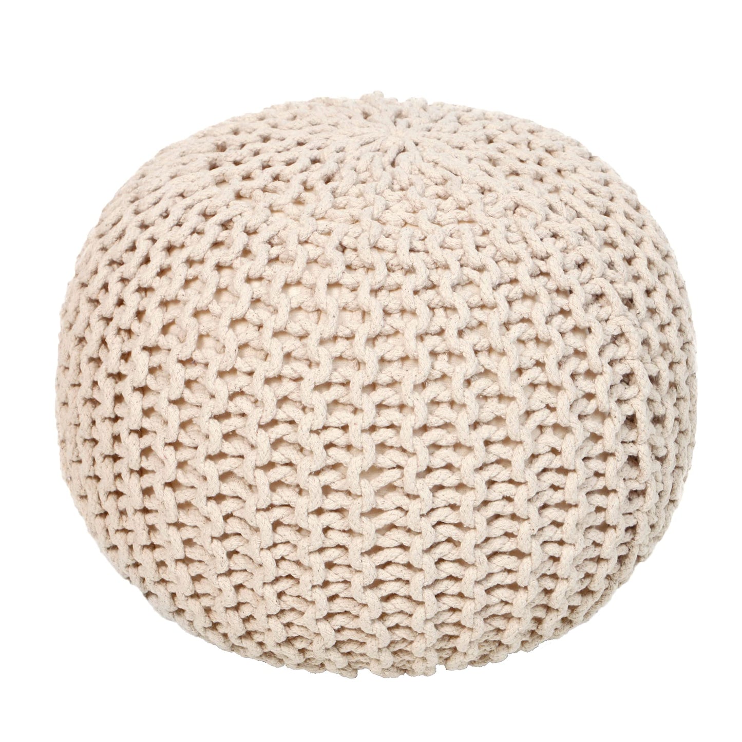 REDEARTH · Round Pouf Ottoman - Cable Knitted Boho Poof - Home Décor Cord Pouffe Handmade Circular Footrest for Living Room - Bedroom - Kids Bedroom - 100% Cotton Pouf (18" x 18" x 14") - Ivory