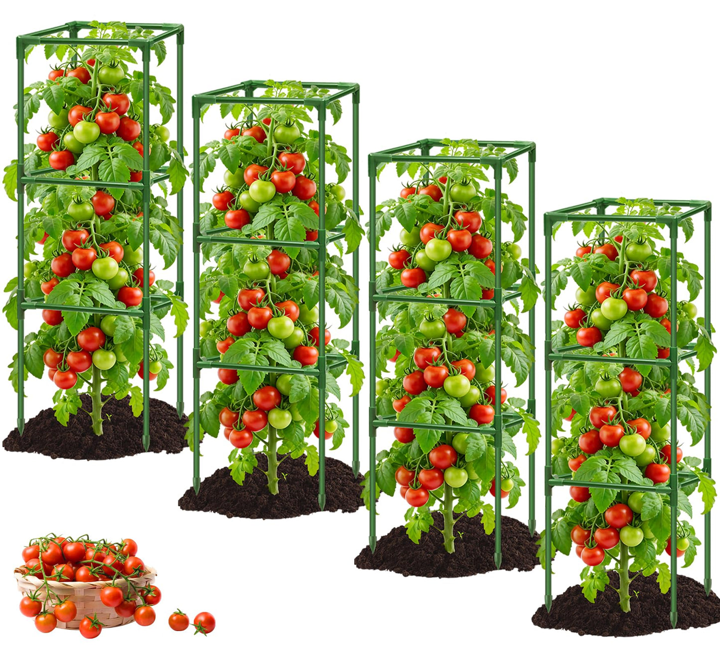 Sunwinx 4 Pack Square Tomato Cages for Garden, 45 Inch Adjustable Tomato Stakes, Metal Tomato Trellis, Garden Plant Support for Potted Climbing Plants, Vegetables Flowers Fruits, Raised Garden Bed