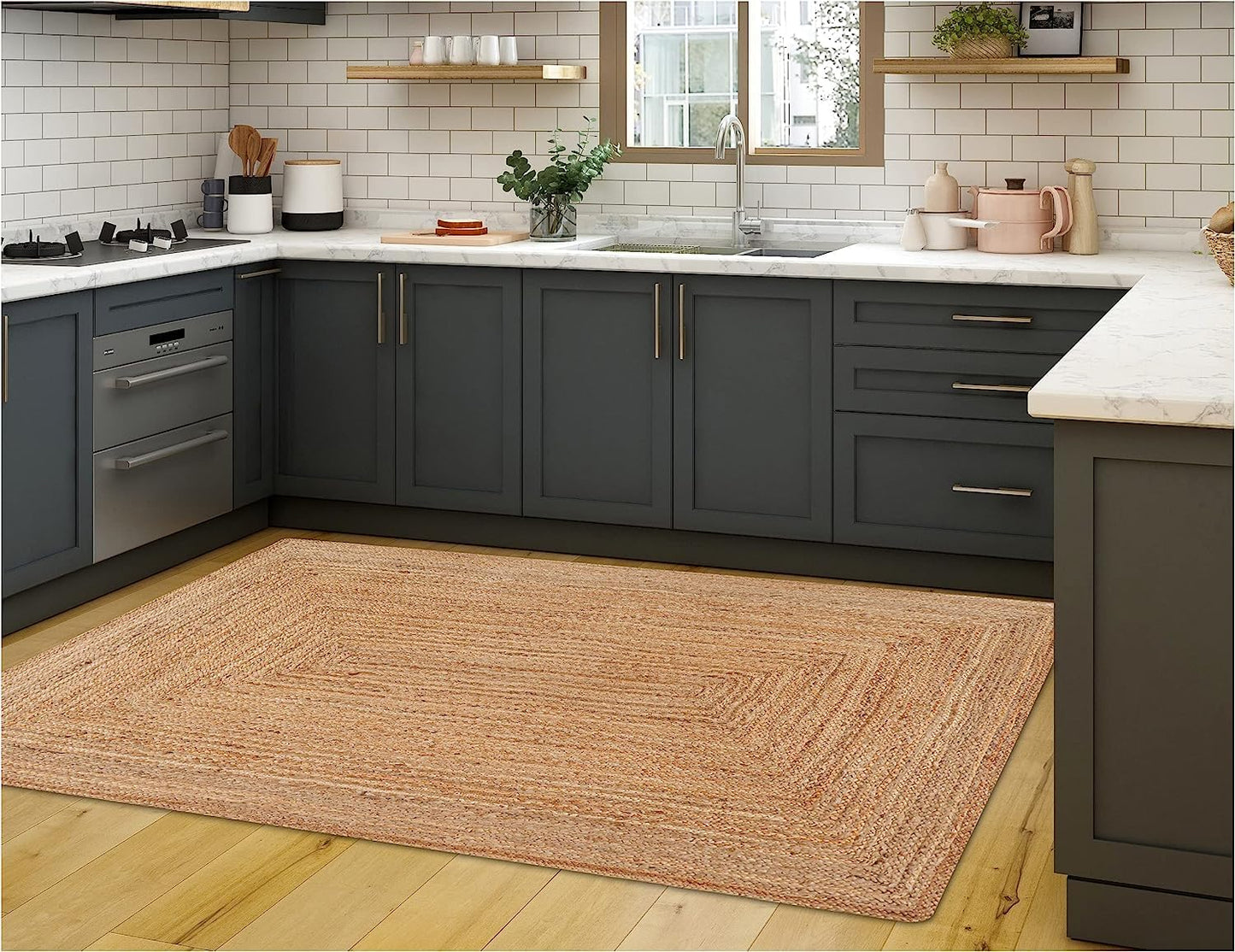KEMA Jute Braided Area Rug, 4x6 Feet (48x72 Inches) - Rustic Vintage Braided Reversible Rectangular Rug, Shag Rugs for Bedroom, Jute Kitchen Rug, Living Room Rugs